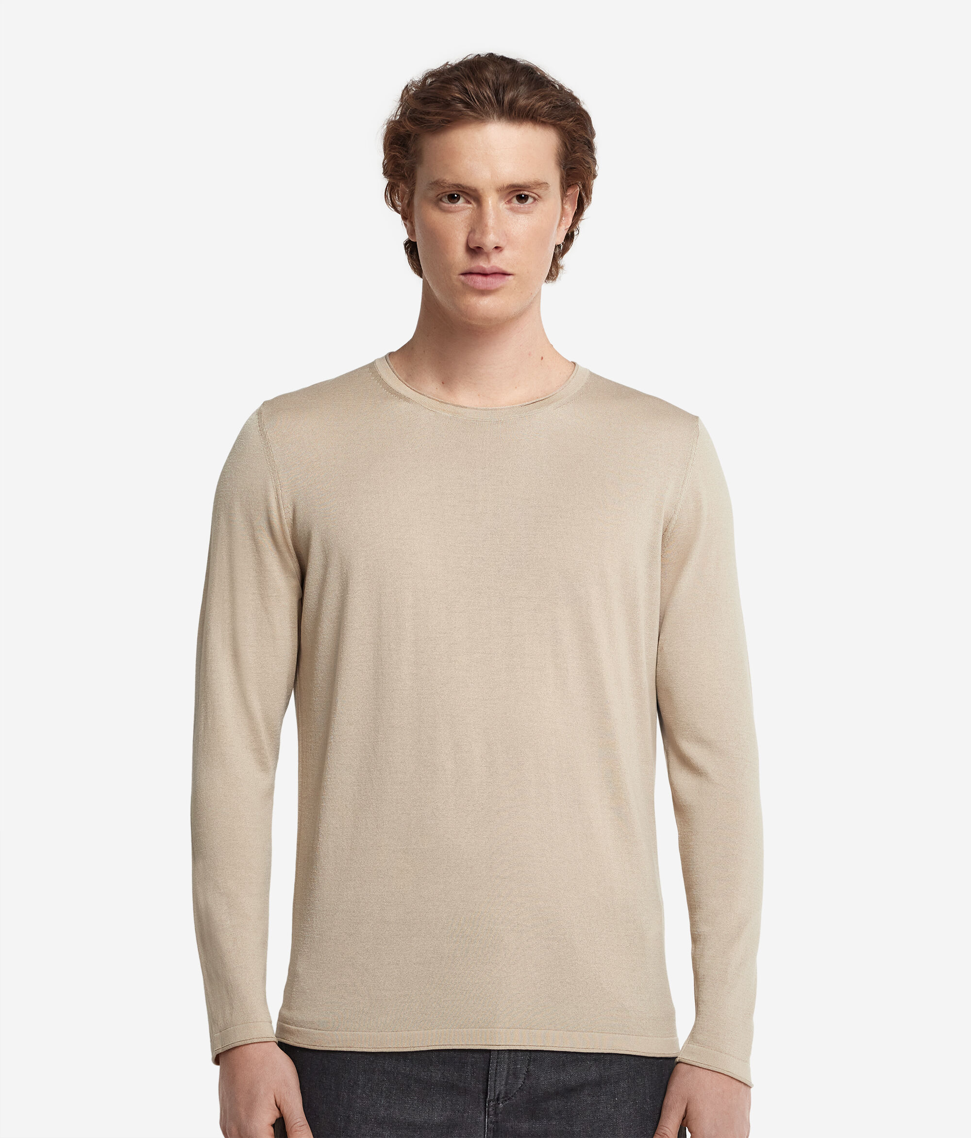 Round-Neck Silk and Cotton Jumper