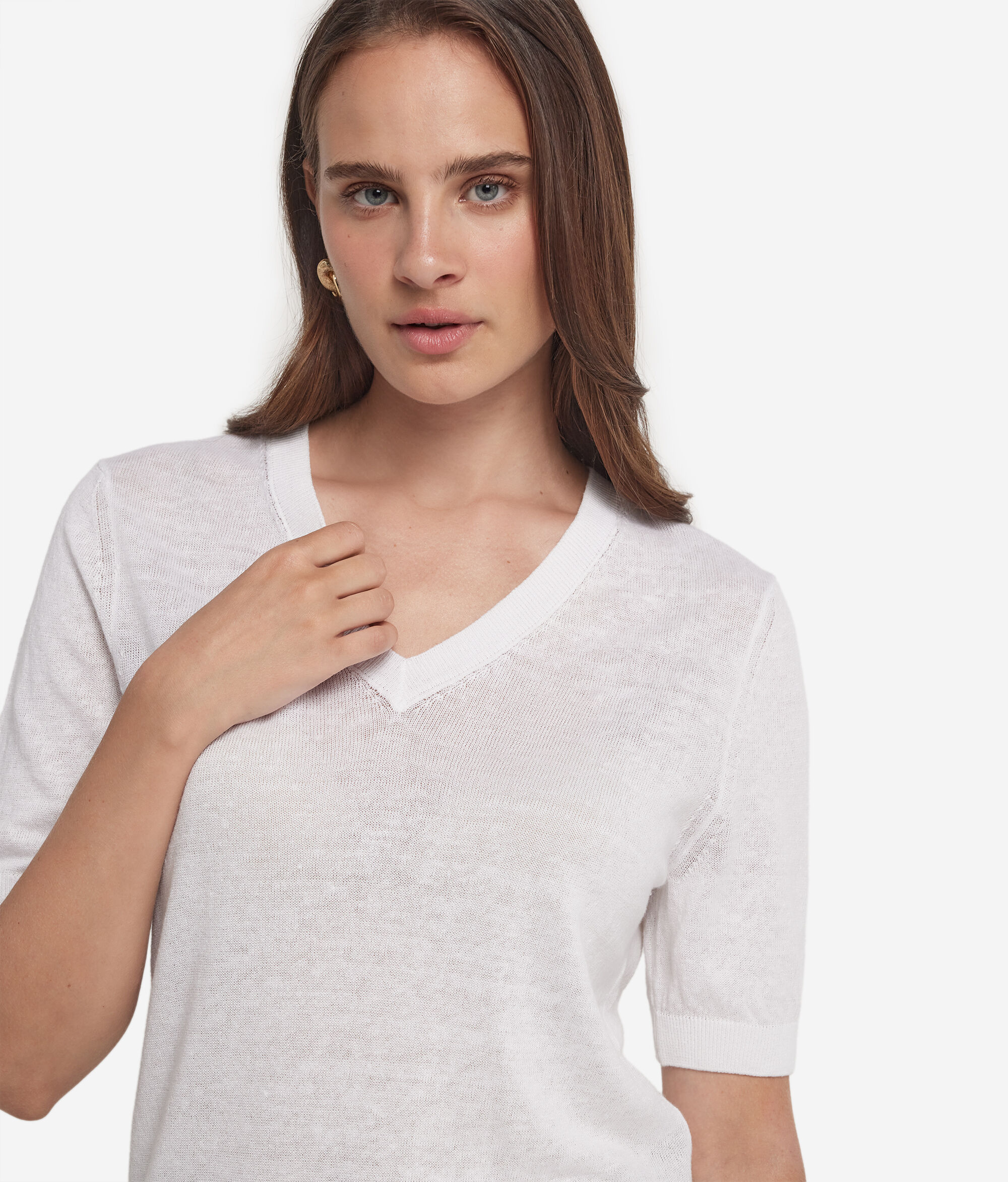 V Neck T-Shirt in Linen and Cotton