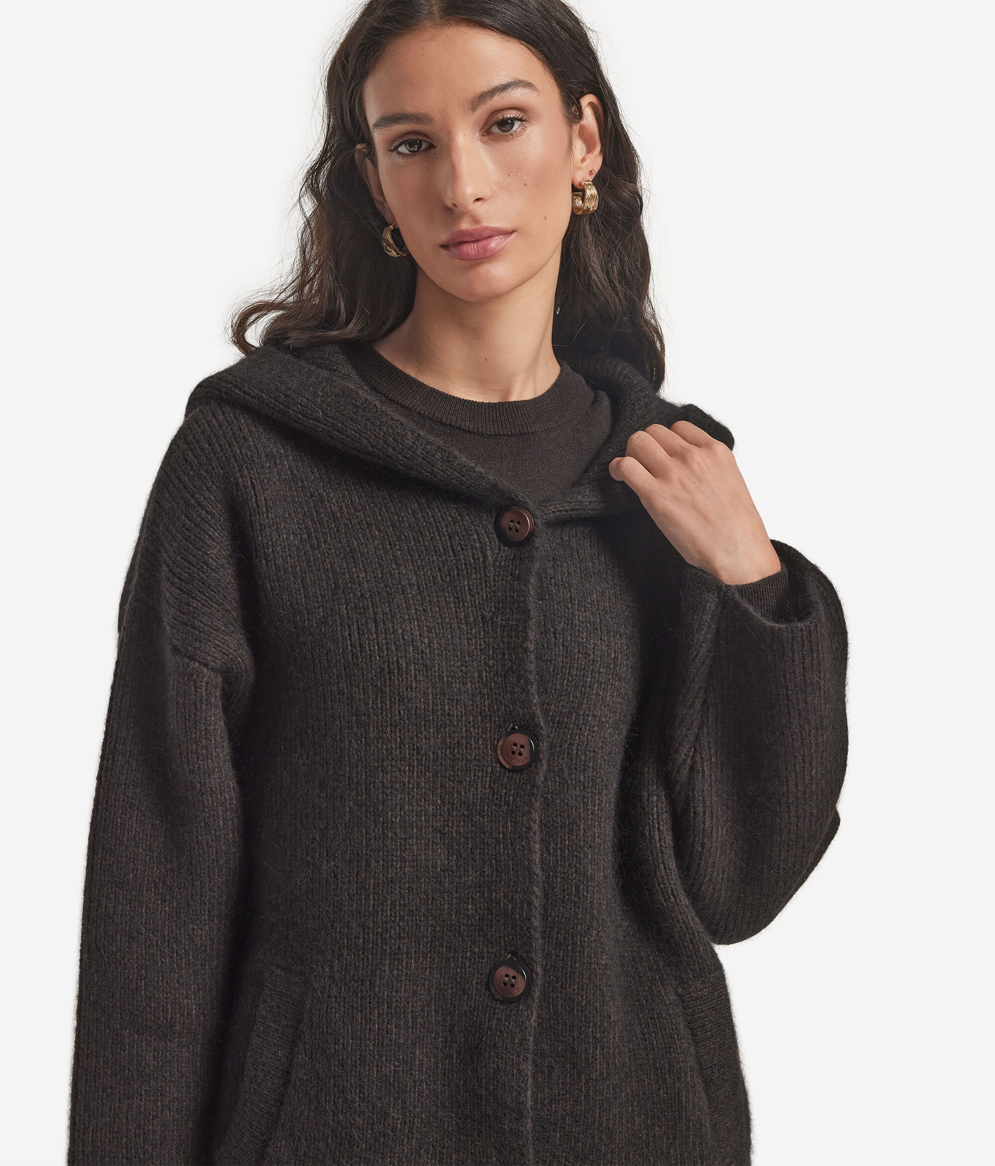 Alpaca wool hooded coat