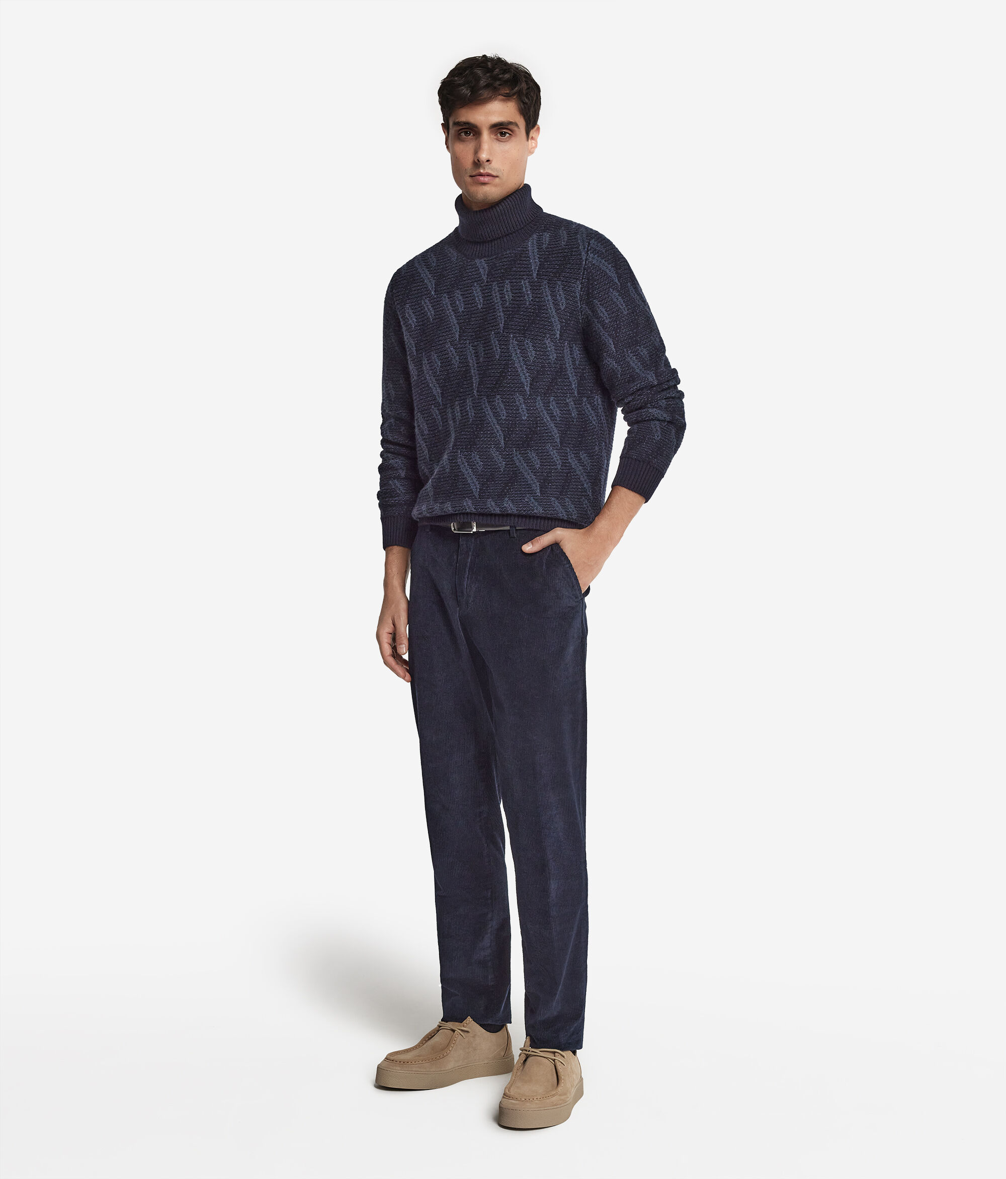 Two-Tone Jacquard Cashmere Turtleneck