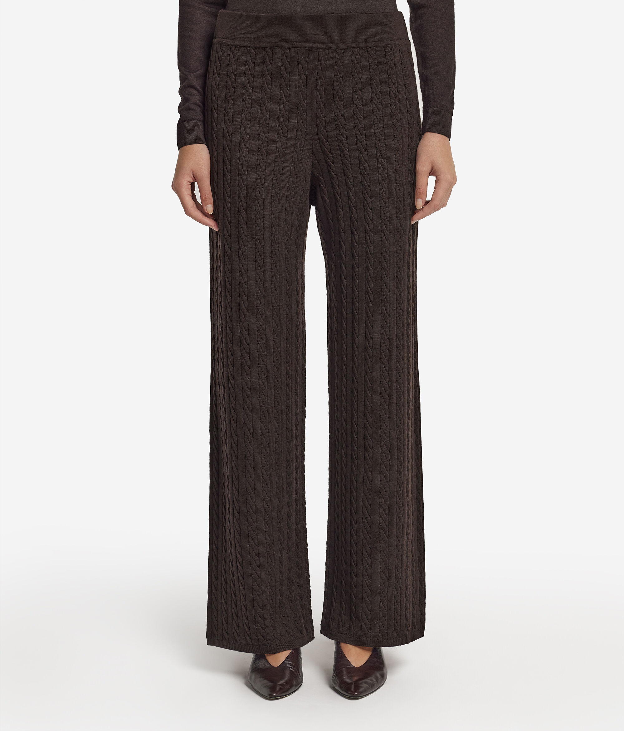 Pantalon large en laine avec torsades