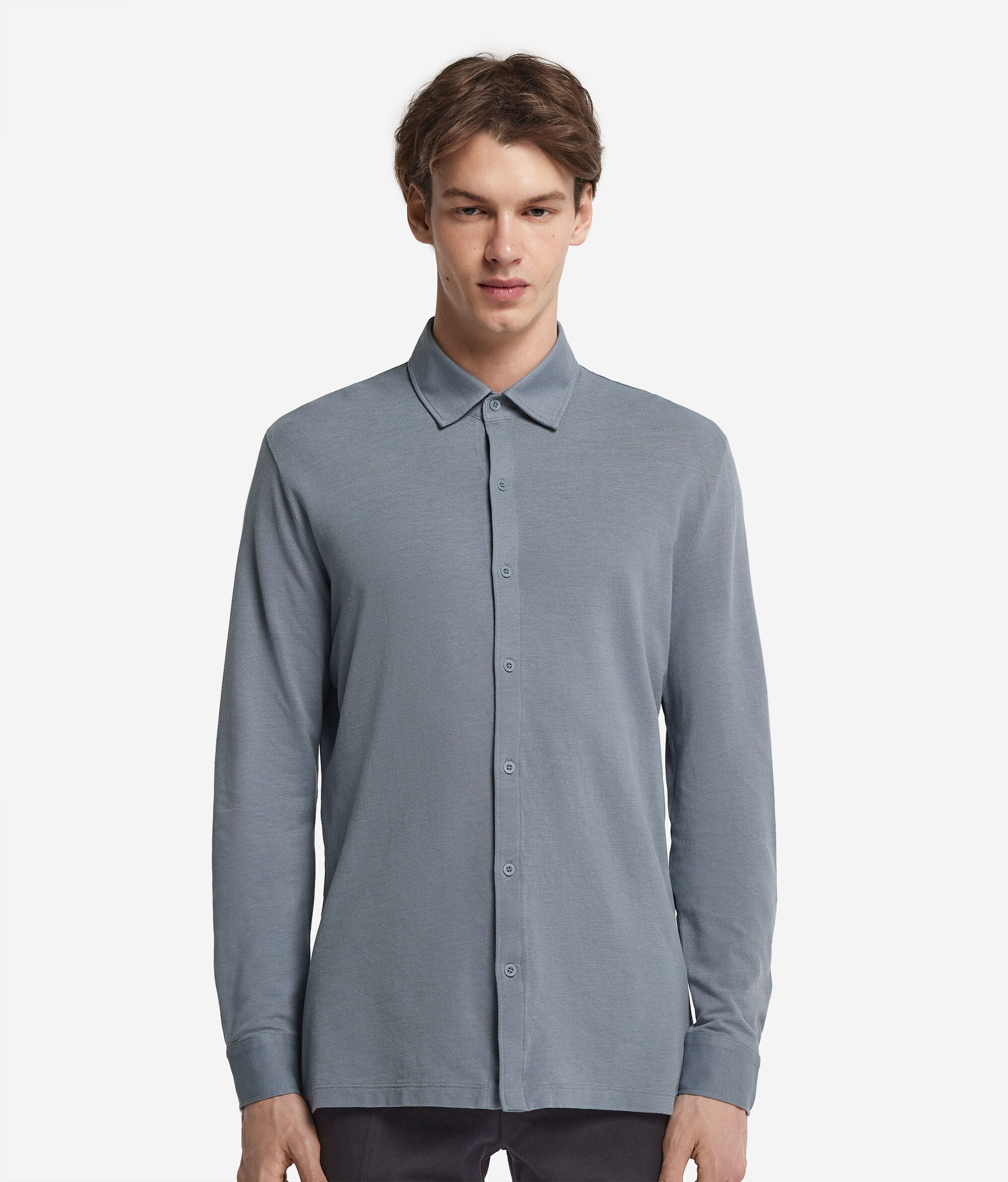 Camisa de màniga llarga de piqué de cotó i seda