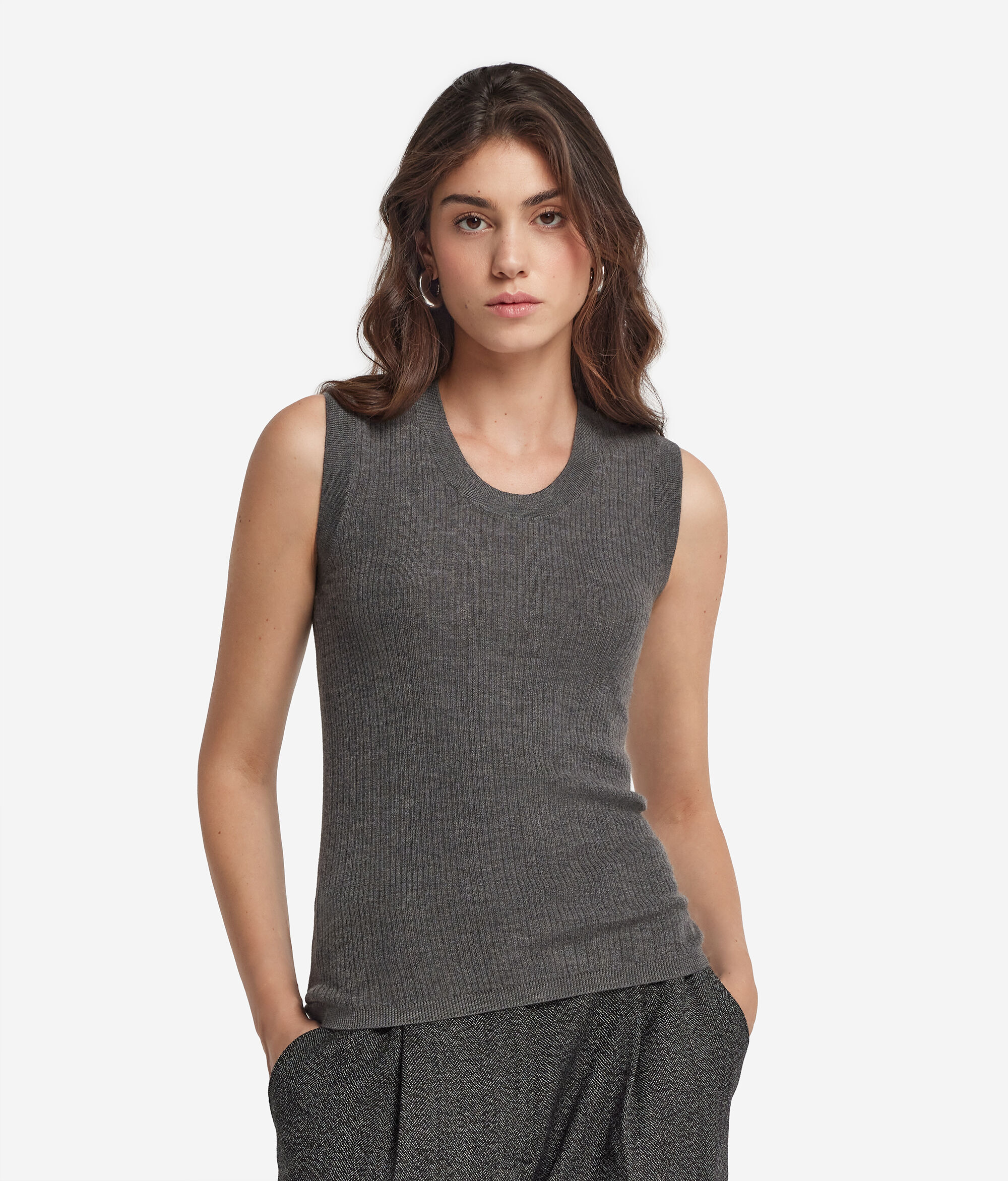 Chaleco de canalé de Cashmere Ultrafine