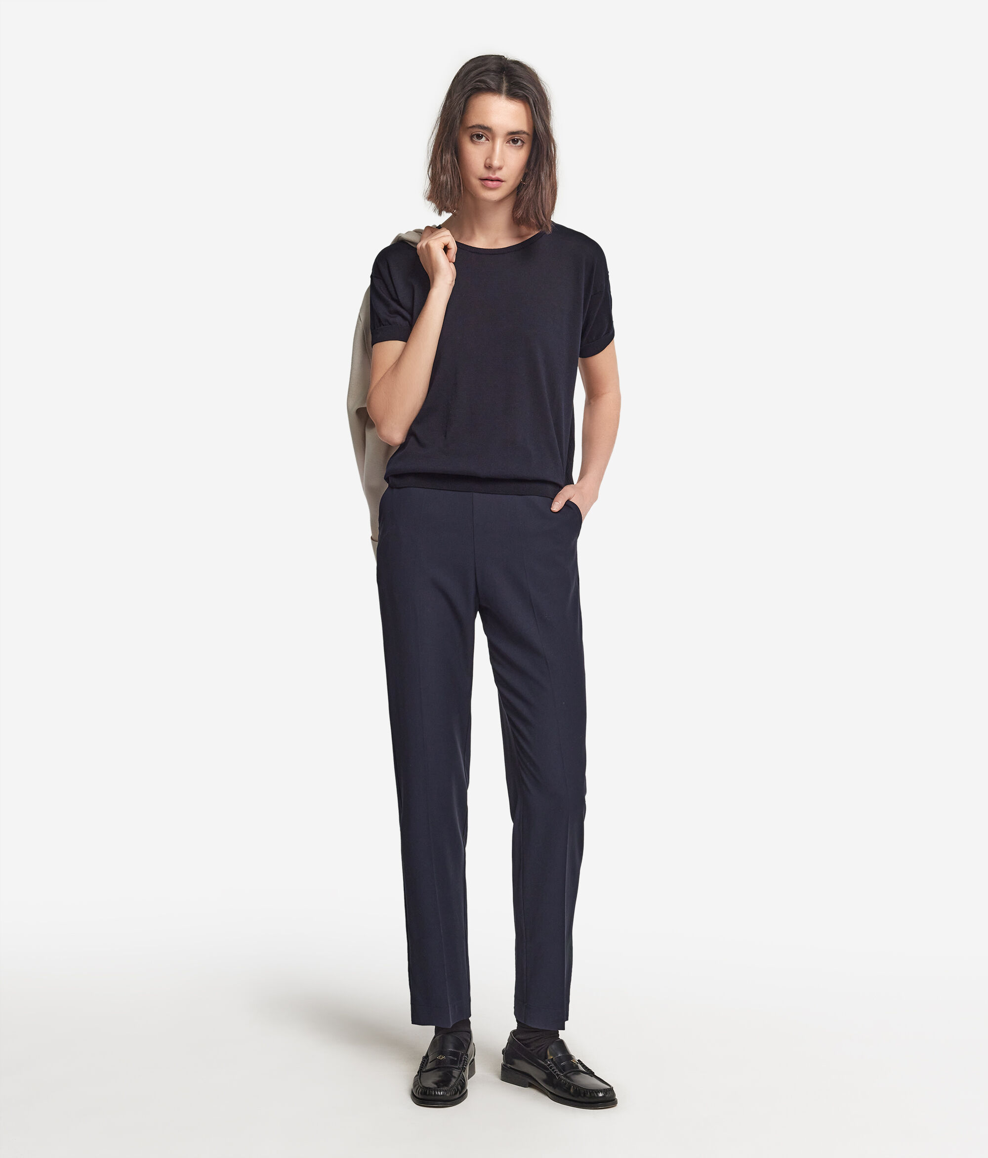 Selyem és Pamut Kerek Nyakú Felső