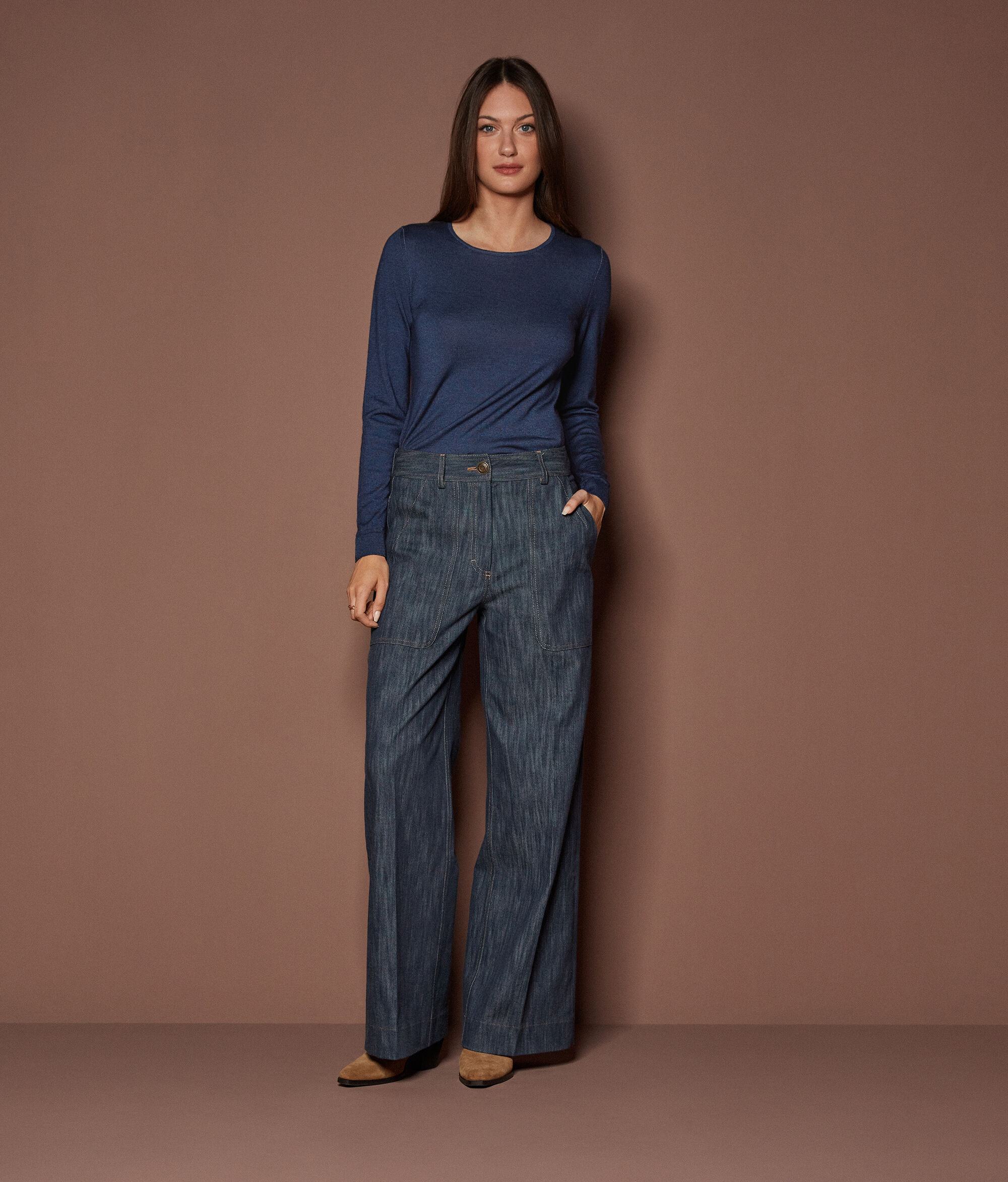 Camisola com Decote Redondo em Ultrafine Cashmere