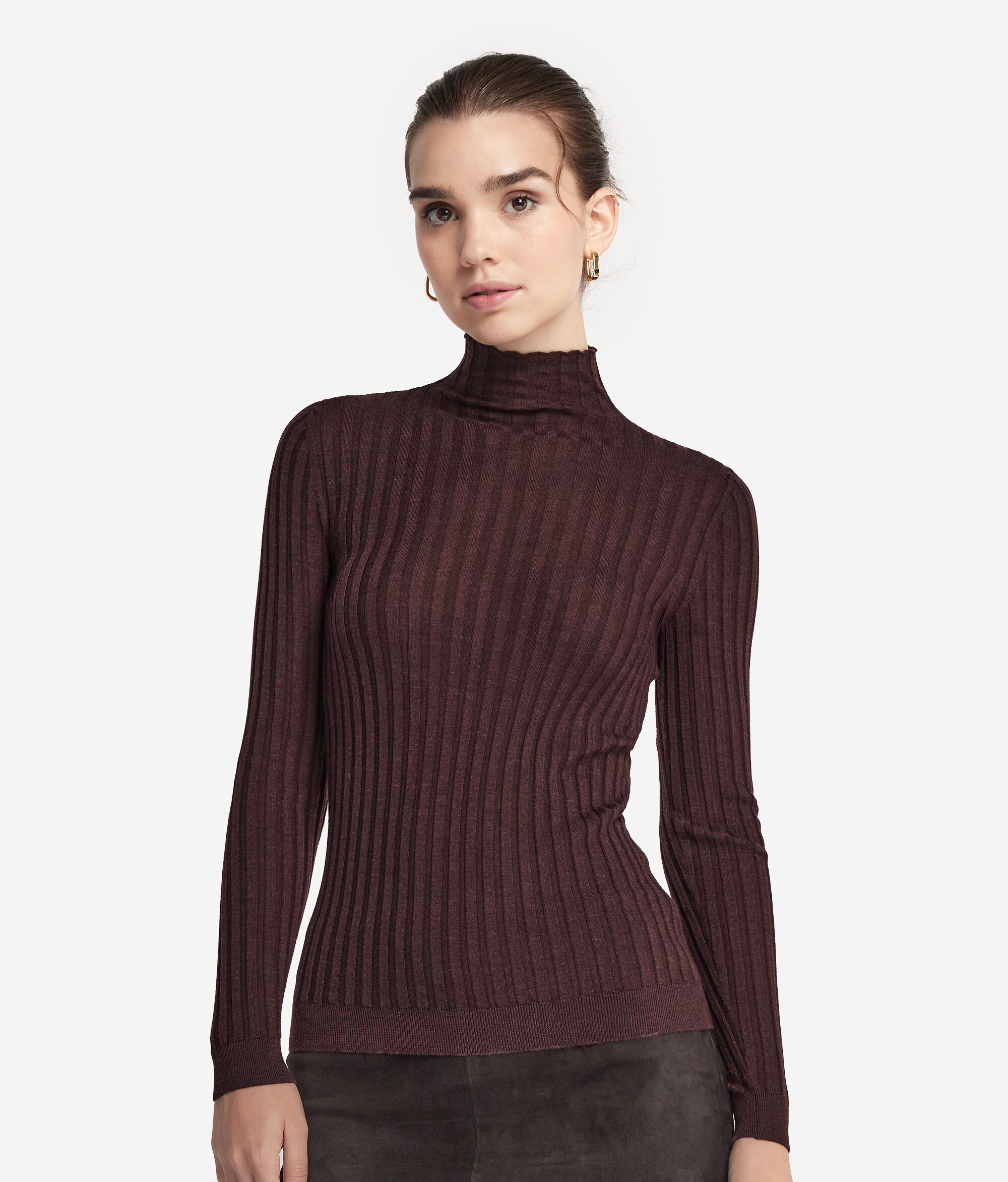 pull col roulé en cachemire femme côtelé