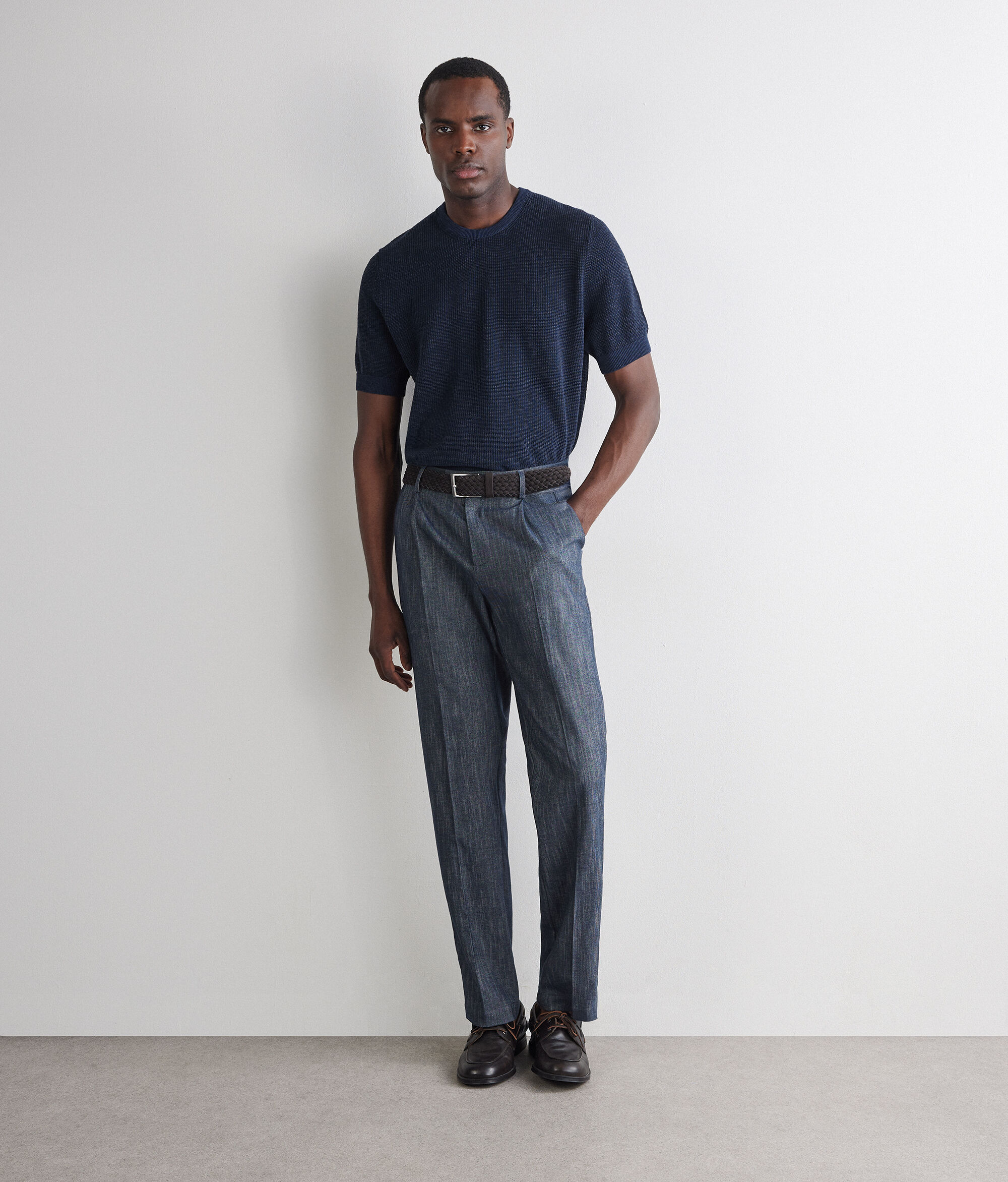 Waffle stitch cotton T-shirt