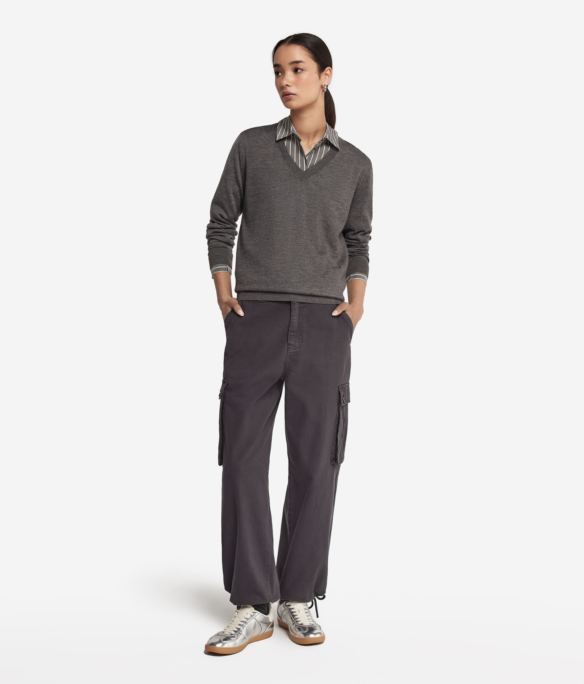 Camisola com Decote em V em Ultrafine Cashmere