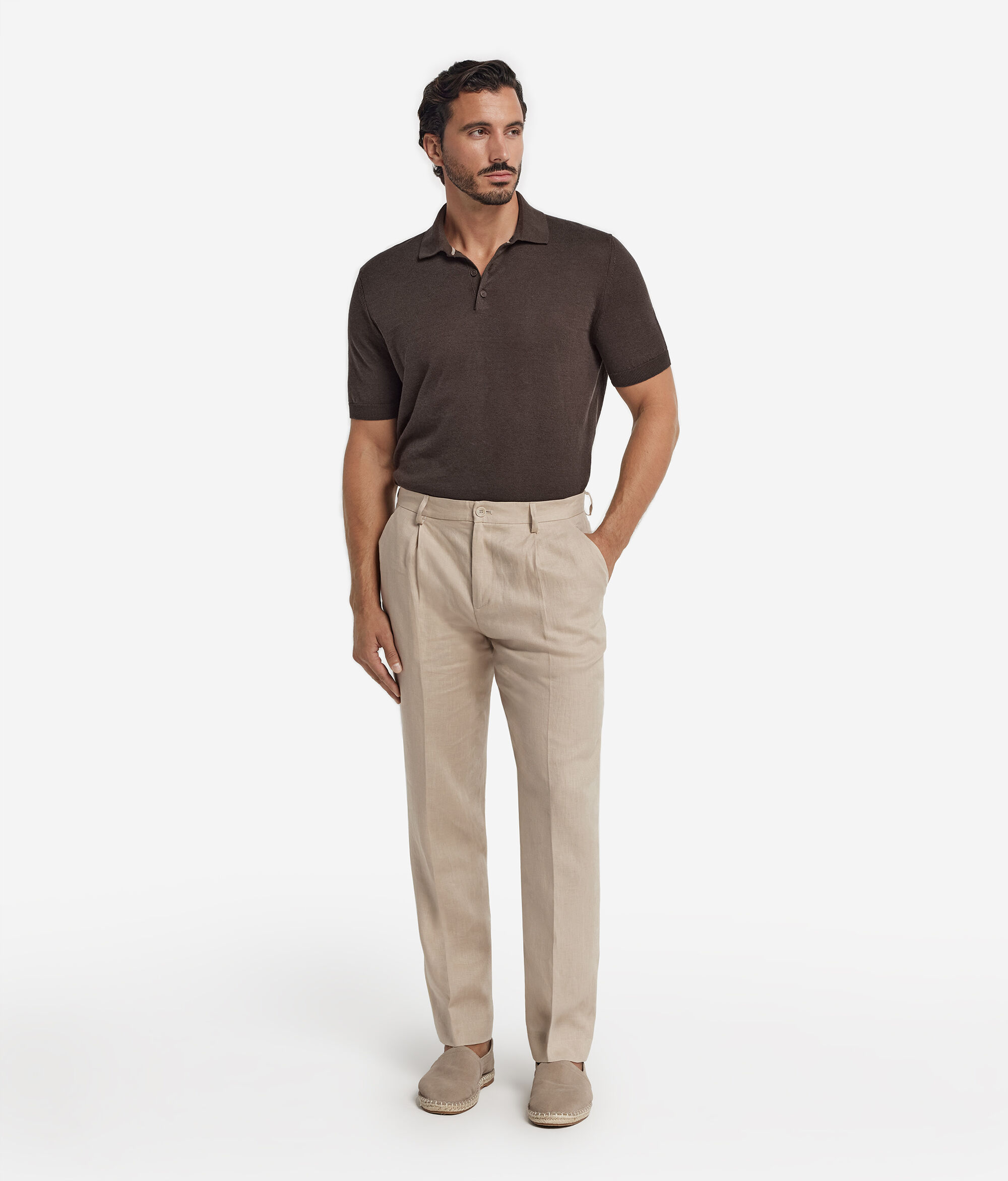 Polo con manga corta de lino y algodón