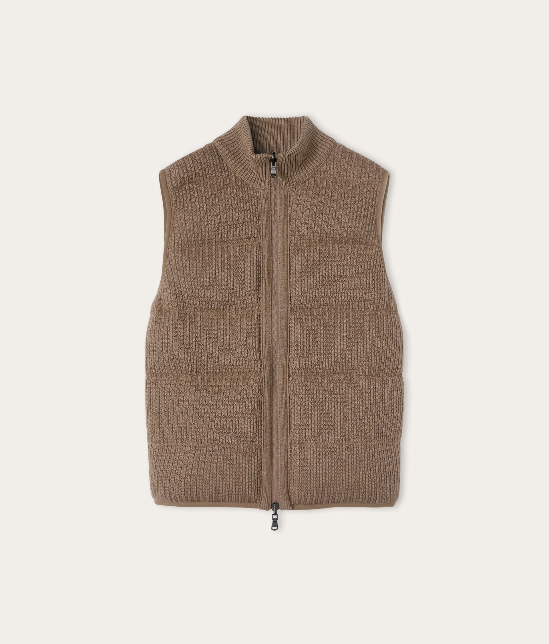 Reversible sleeveless down jacket in ribbed cashmere