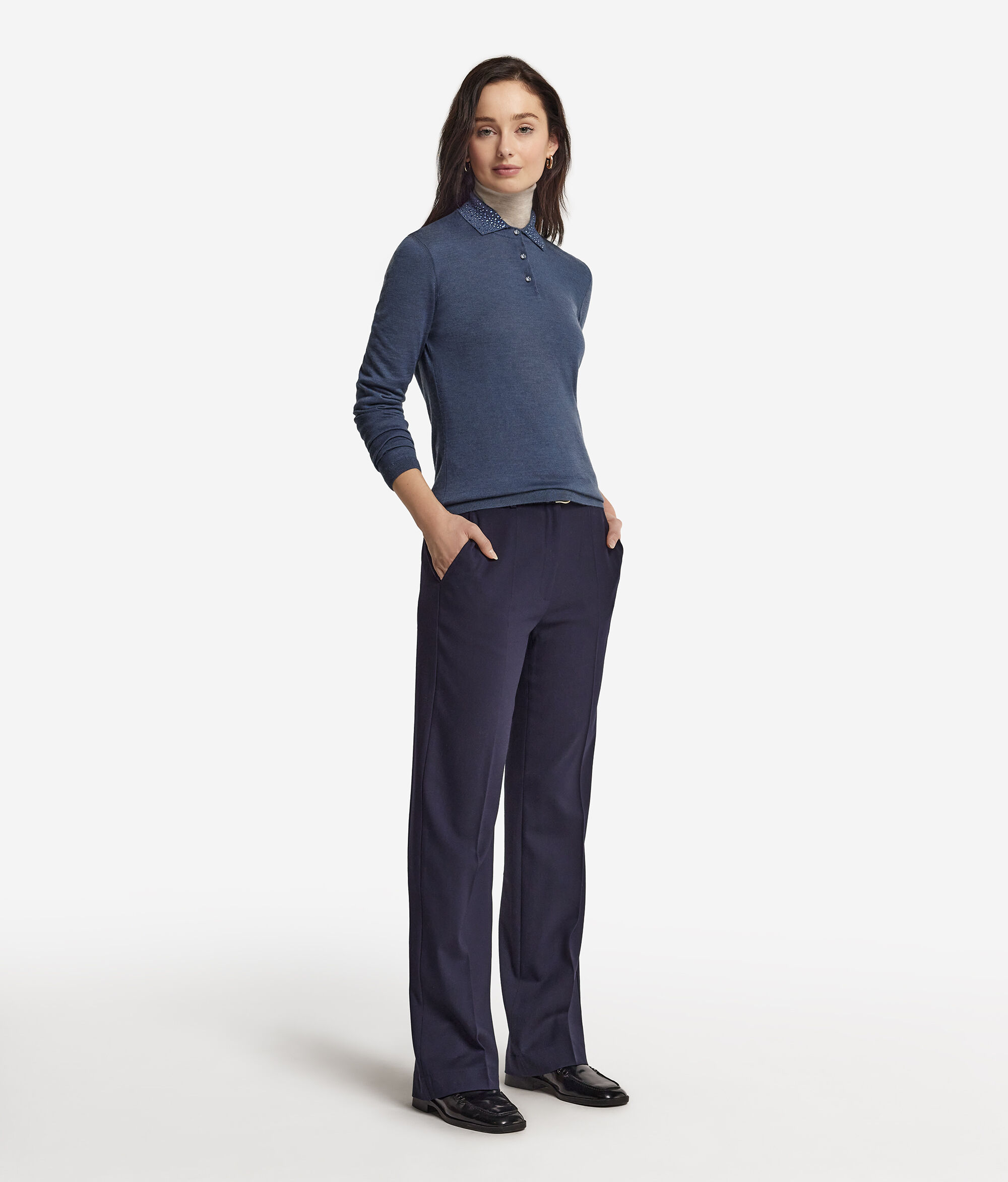 Polo con strass de cashmere ultrafine