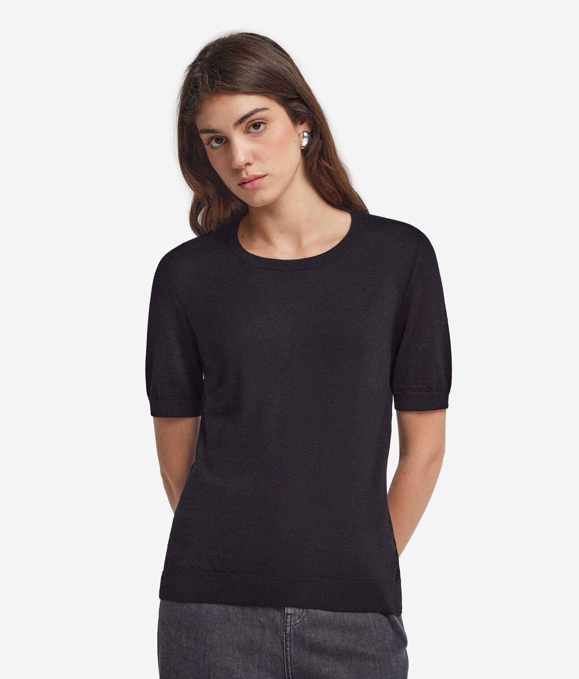 T-shirt à manches courtes et col rond en cachemire ultra-fin