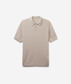 Geripptes Poloshirt mit halben Ärmeln und Zopfmuster