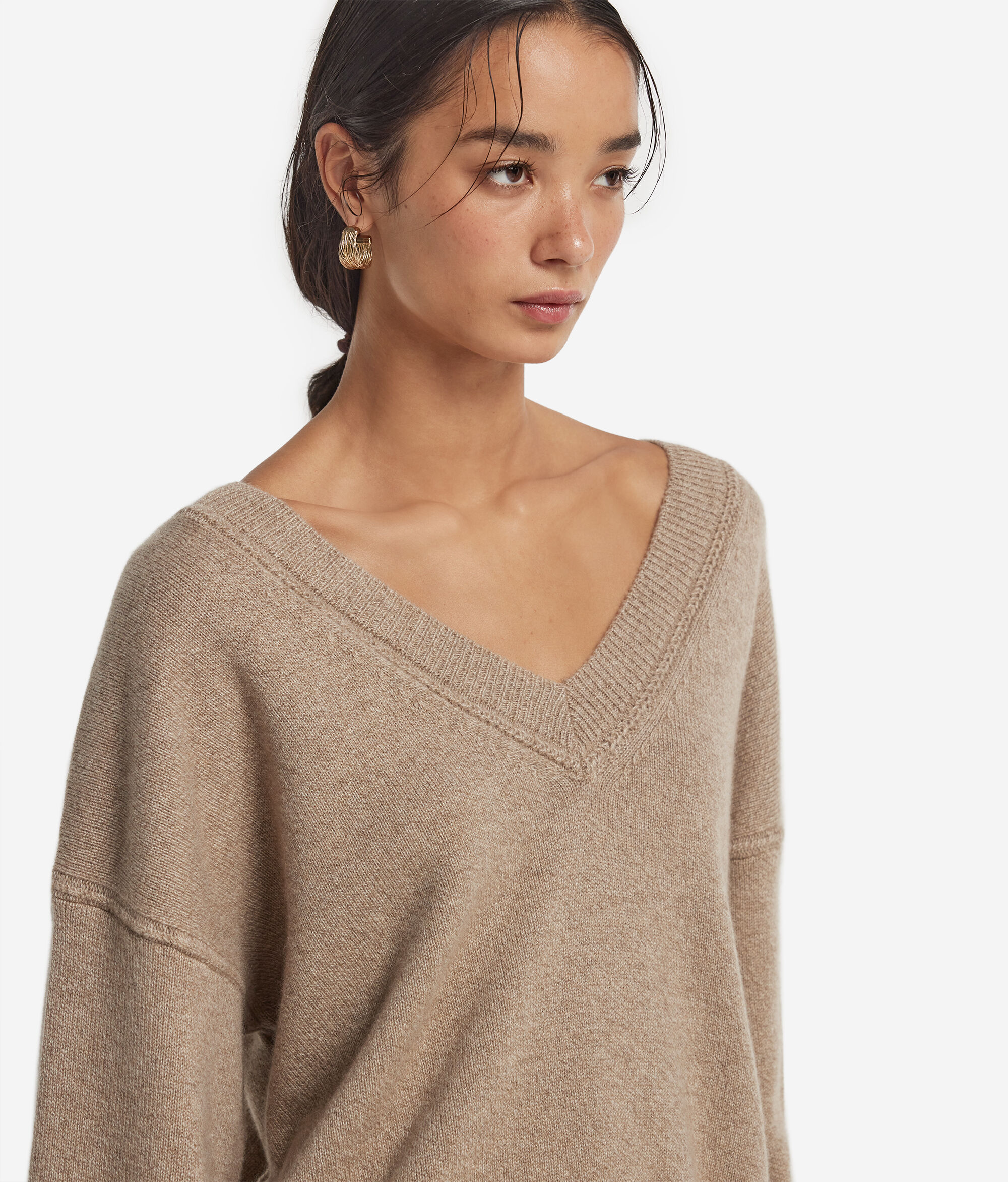 Pullover mit V-Ausschnitt aus ungefärbtem Kaschmir Ultrasoft