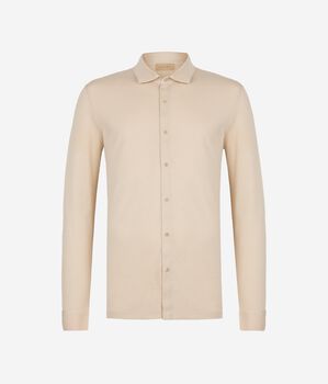 Long-Sleeved Shirt in Cotton and Silk Piqué