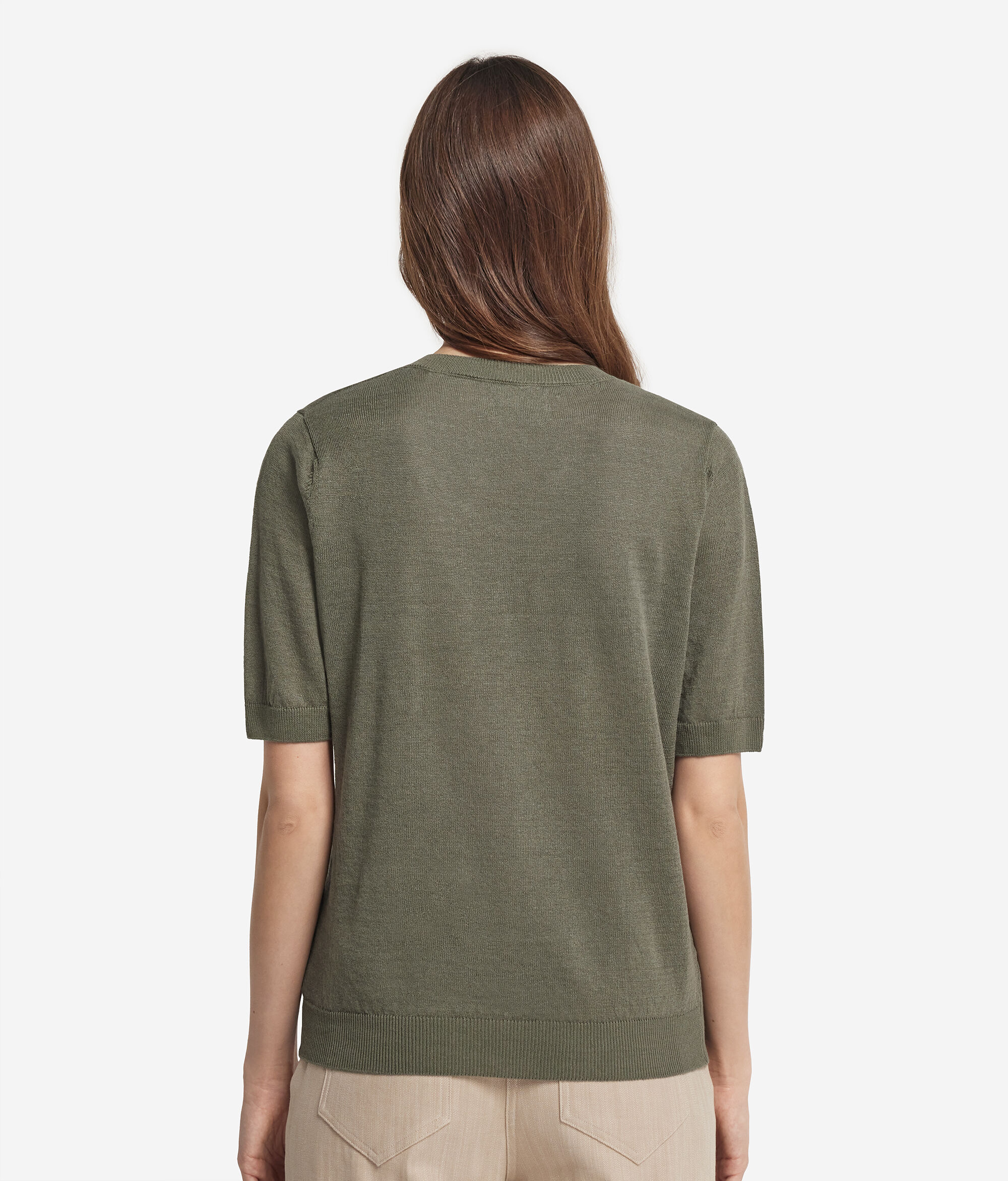 T-shirt à col V en lin et coton
