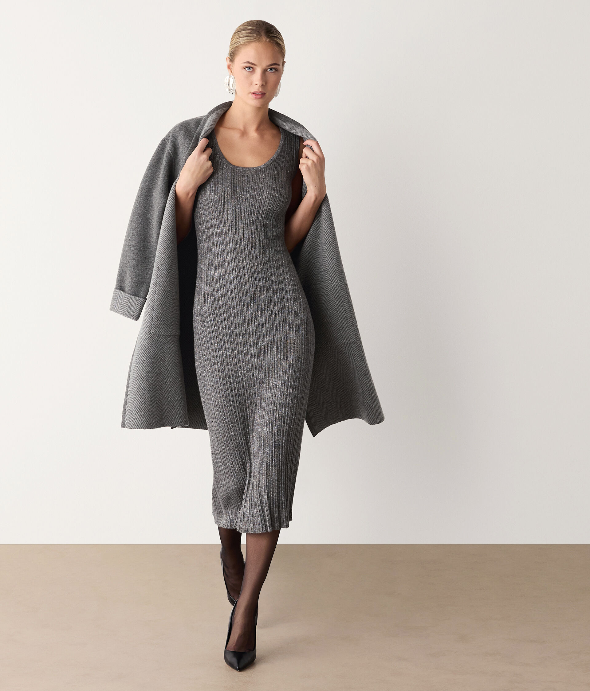 Robe côtelée en cachemire lamé