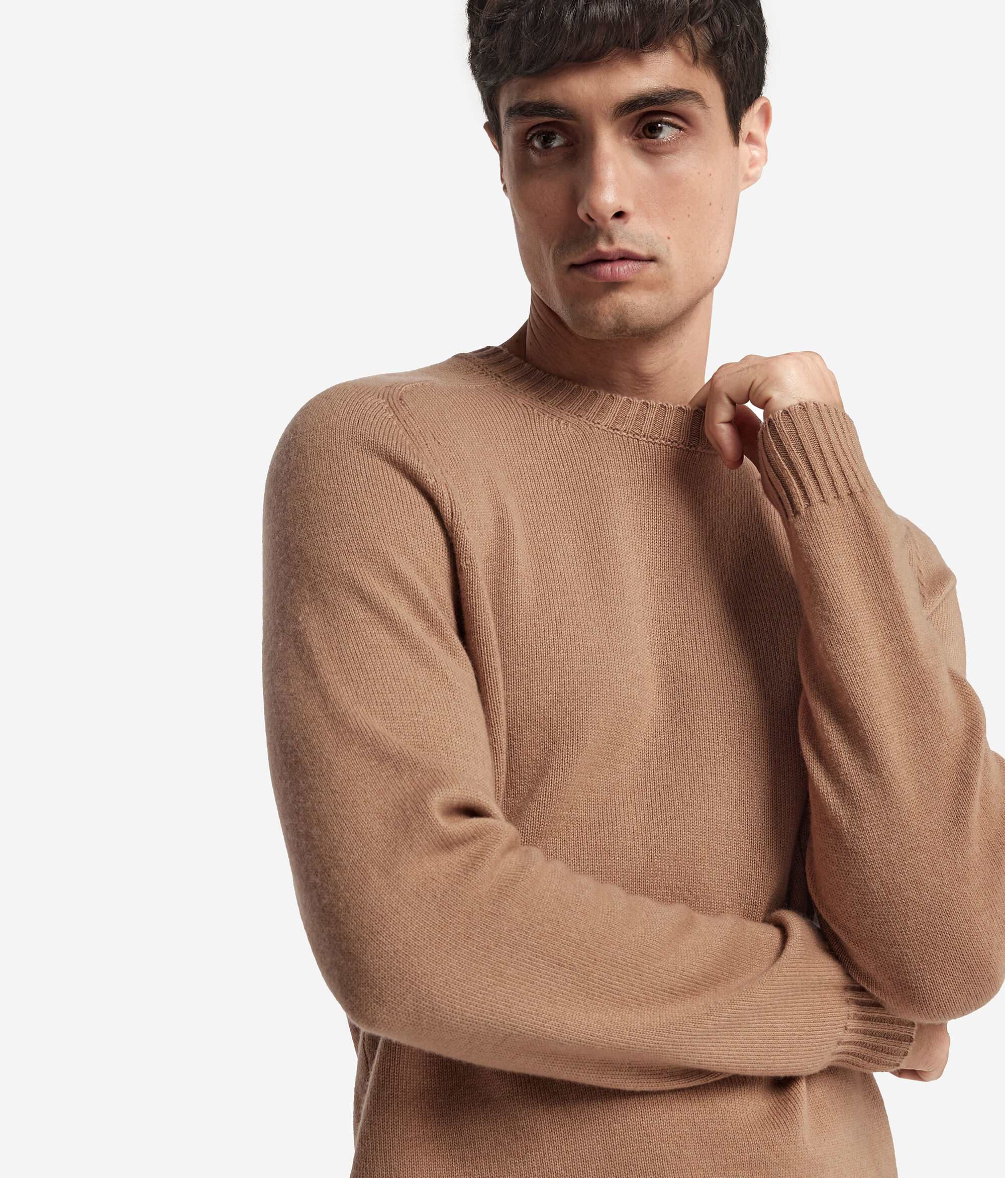 Pull homme en cachemire ultra-doux à col rond côtelé
