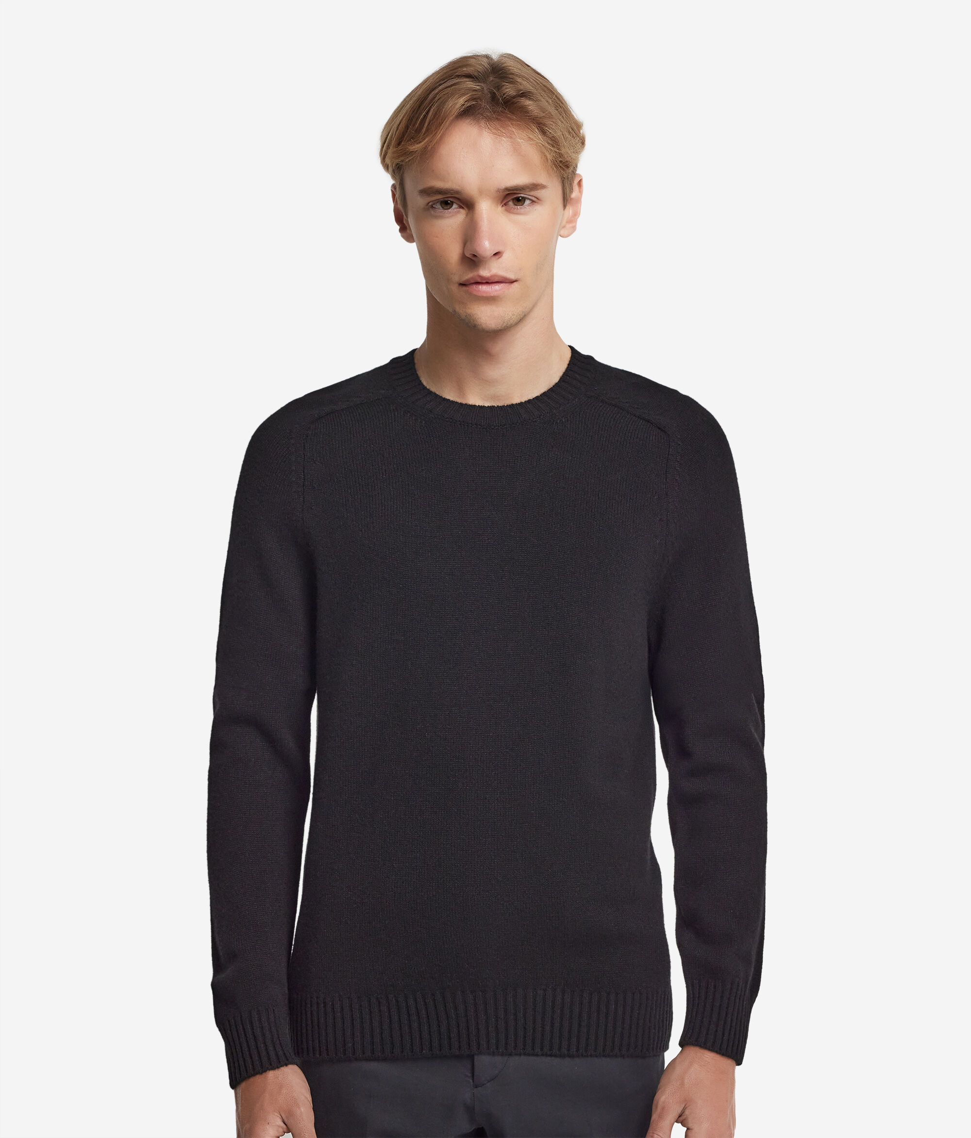 Pull homme en cachemire ultra-doux à col rond côtelé