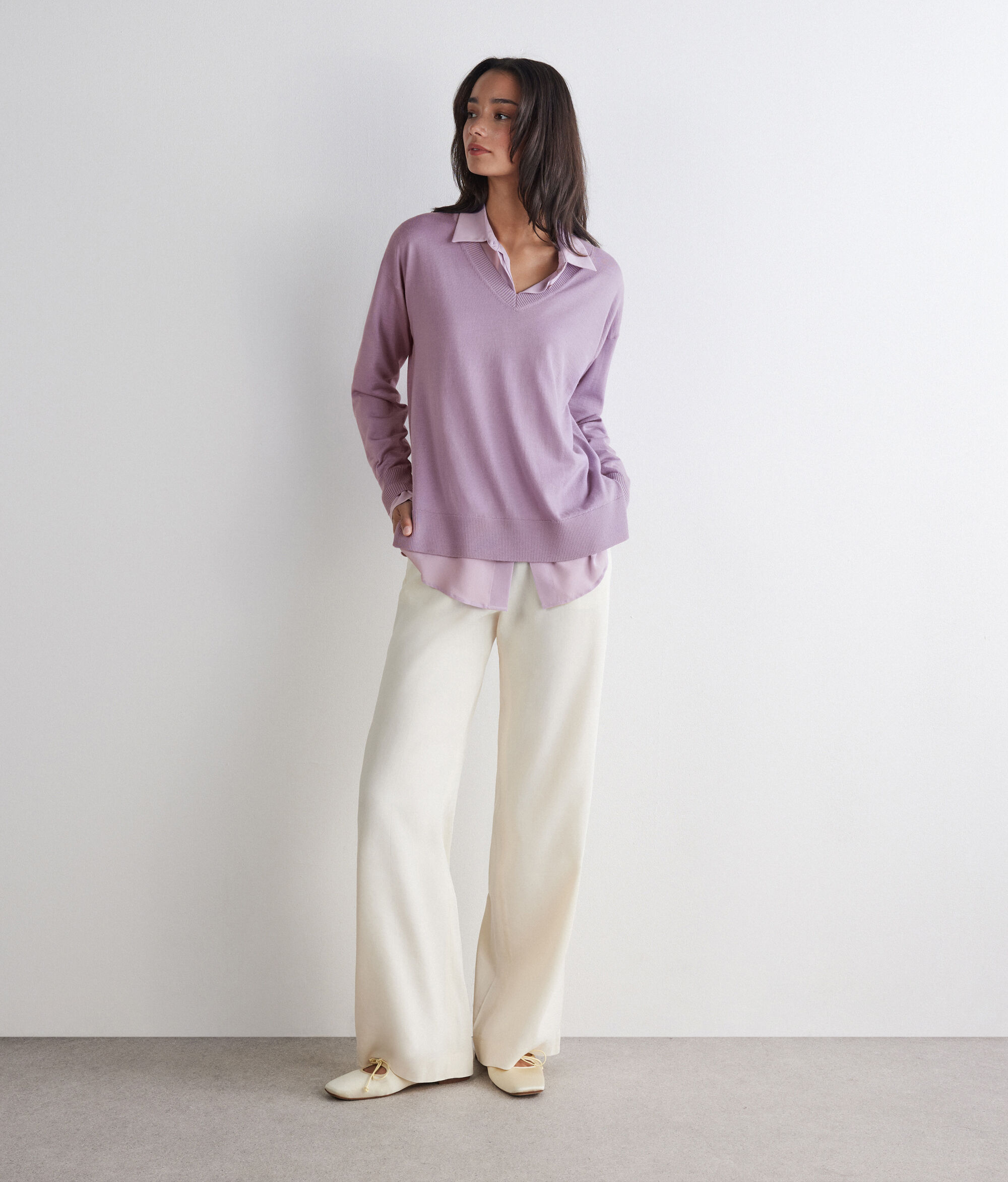 V-Neck Cashmere Jumper with Slits