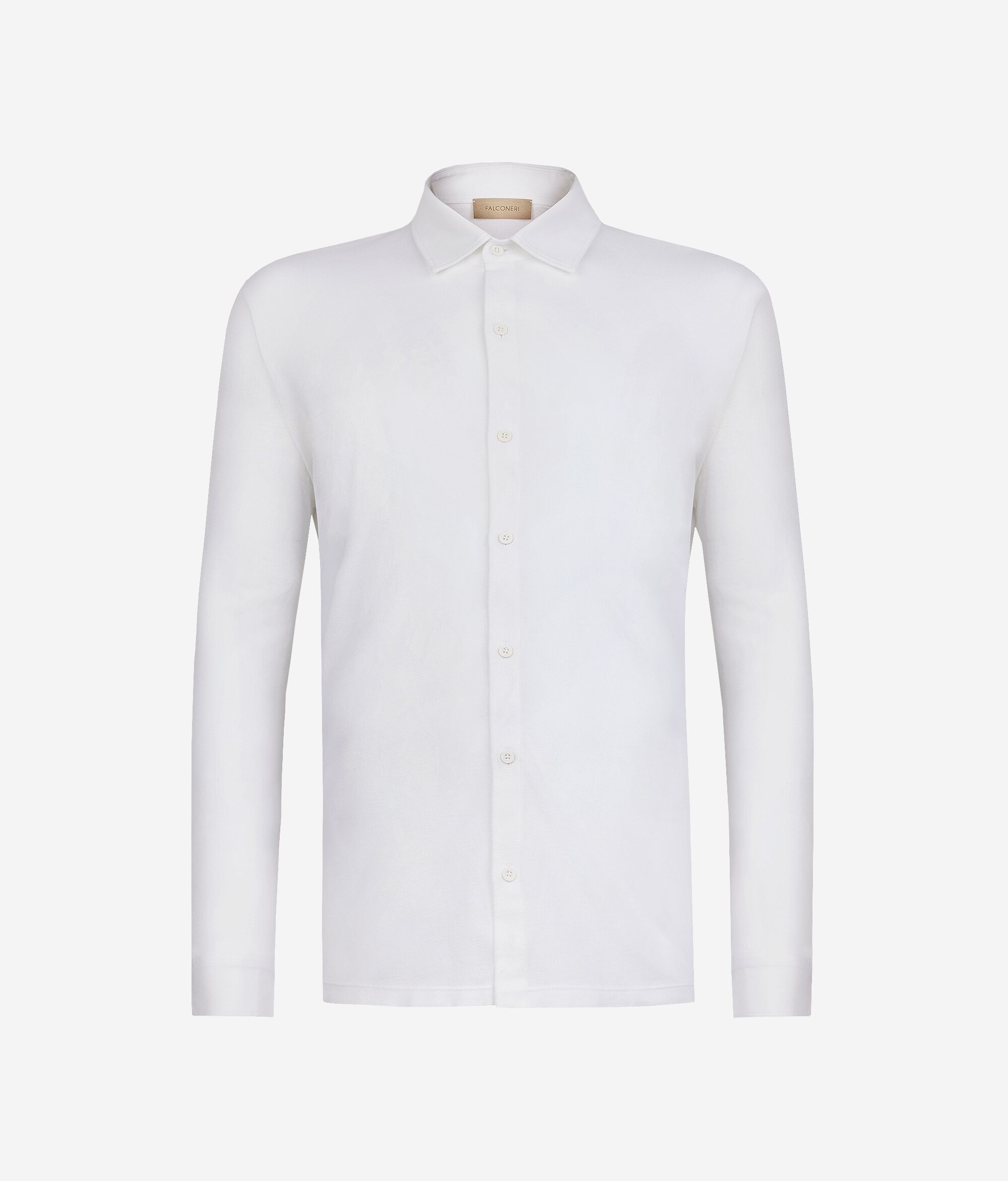 Camicia a Maniche Lunghe in Piquet di Cotone e Seta
