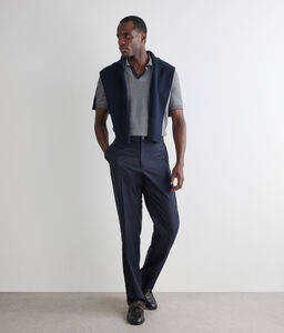 Polo a righe in cotone e lino - BLUE