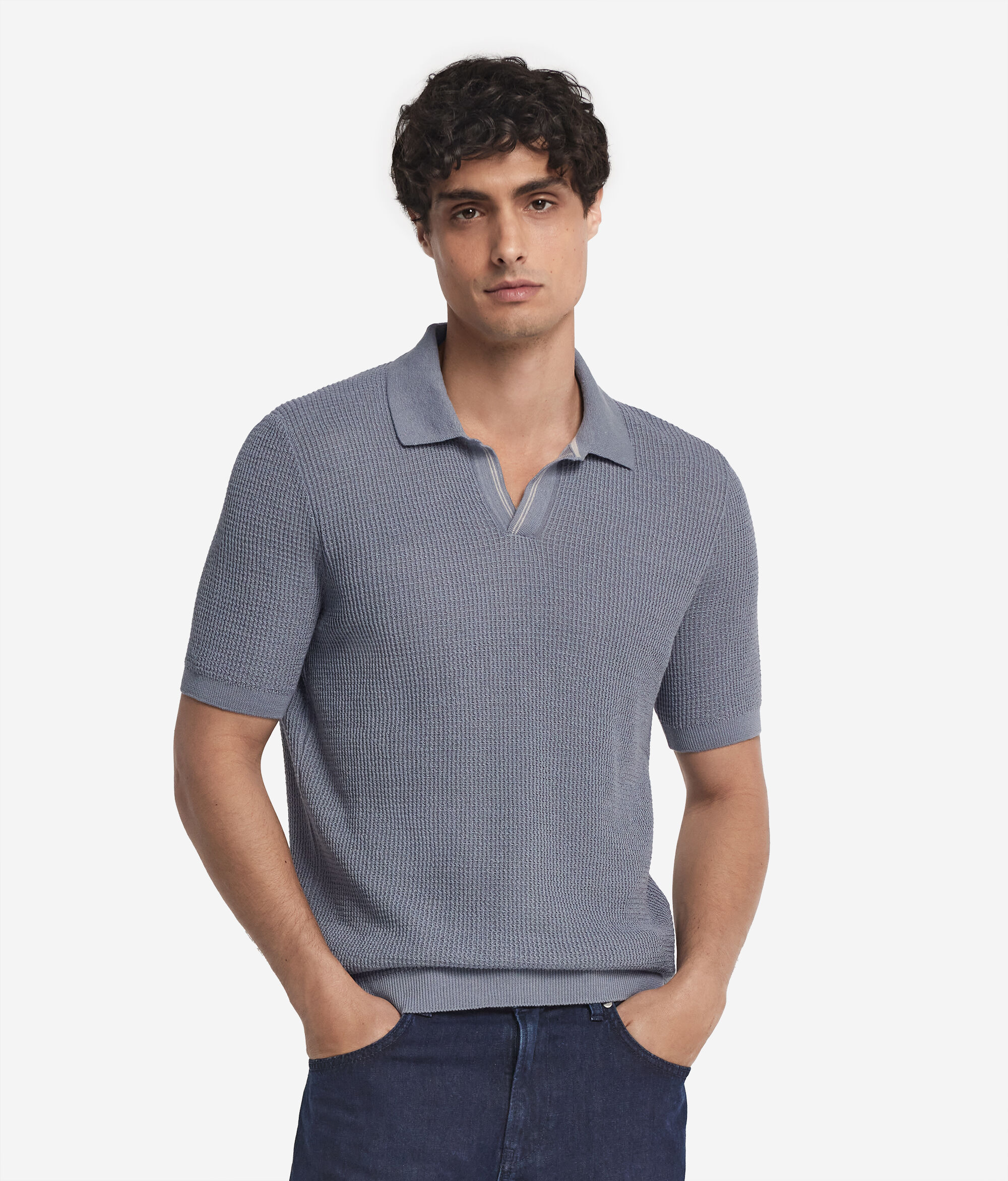Short Sleeve Waffle Knit Polo