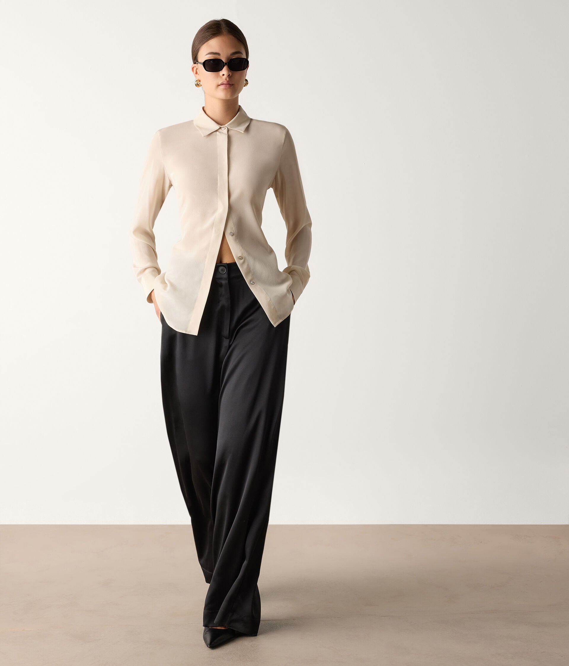 Silk satin wide leg pants