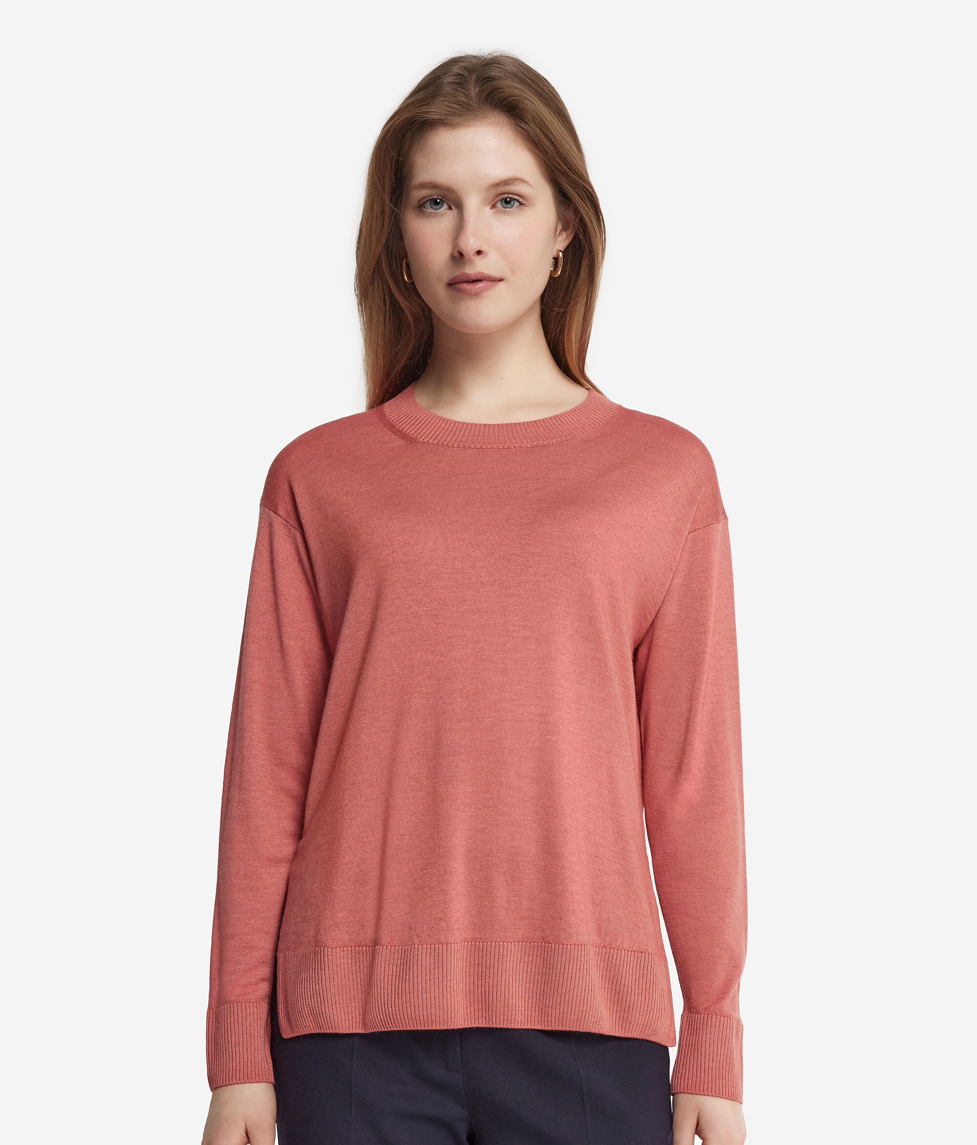 Round-Neck Cashmere Jumper with Slits