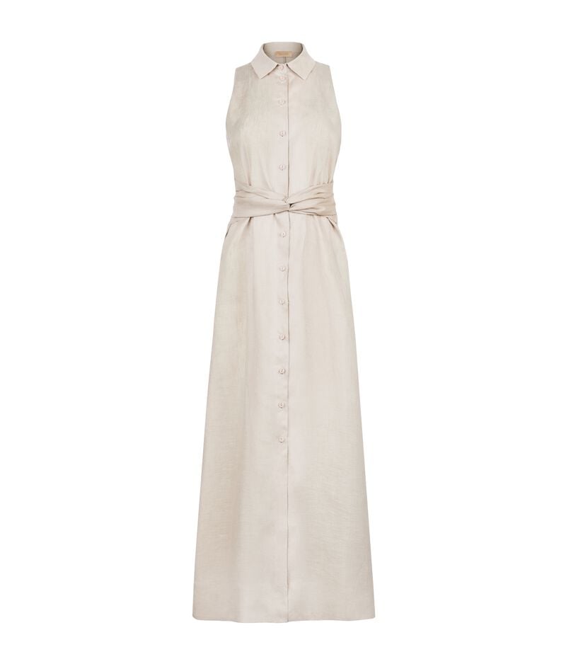 Falconeri Crossover Linen Dress Woman Stone