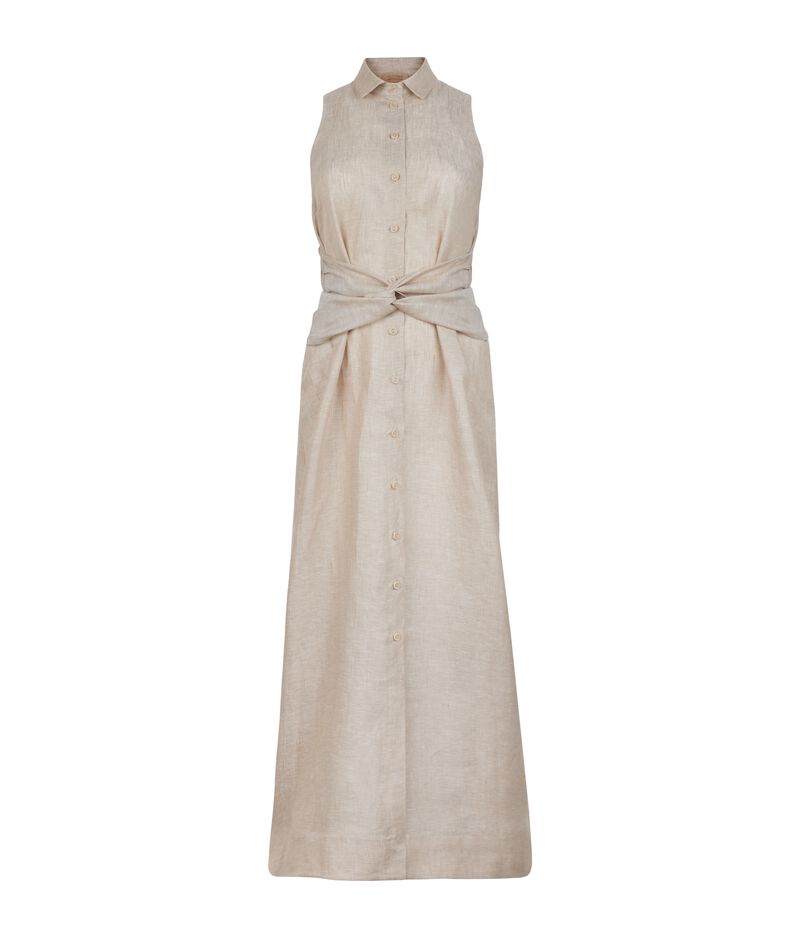 Falconeri Crossover Linen Dress Woman Natural Ecru