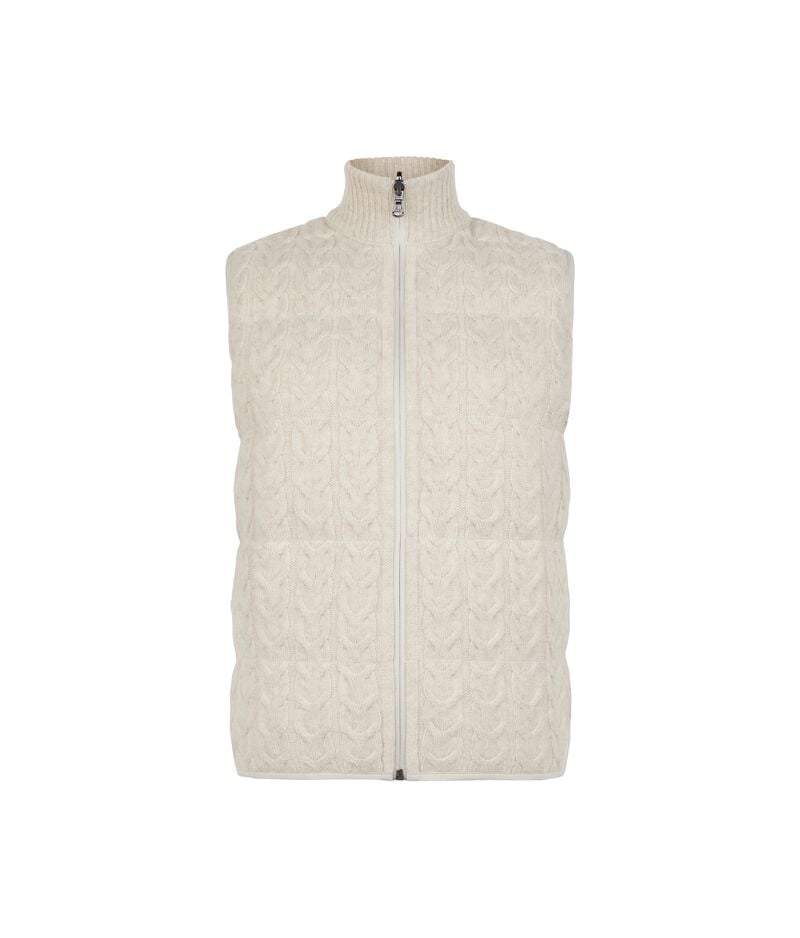 Falconeri Sleeveless cashmere cable-knit short quilted jacket Woman Stone