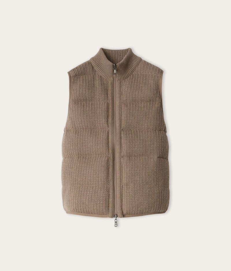 Falconeri Reversible cashmere sleeveless ribbed frisé short quilted jacket Woman Melange Wheat