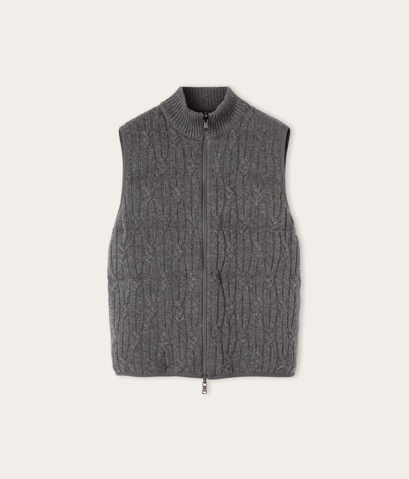 Falconeri Reversible cashmere sleeveless short quilted jacket crafted in ribbed cable-knit Woman Dark Gray Size S