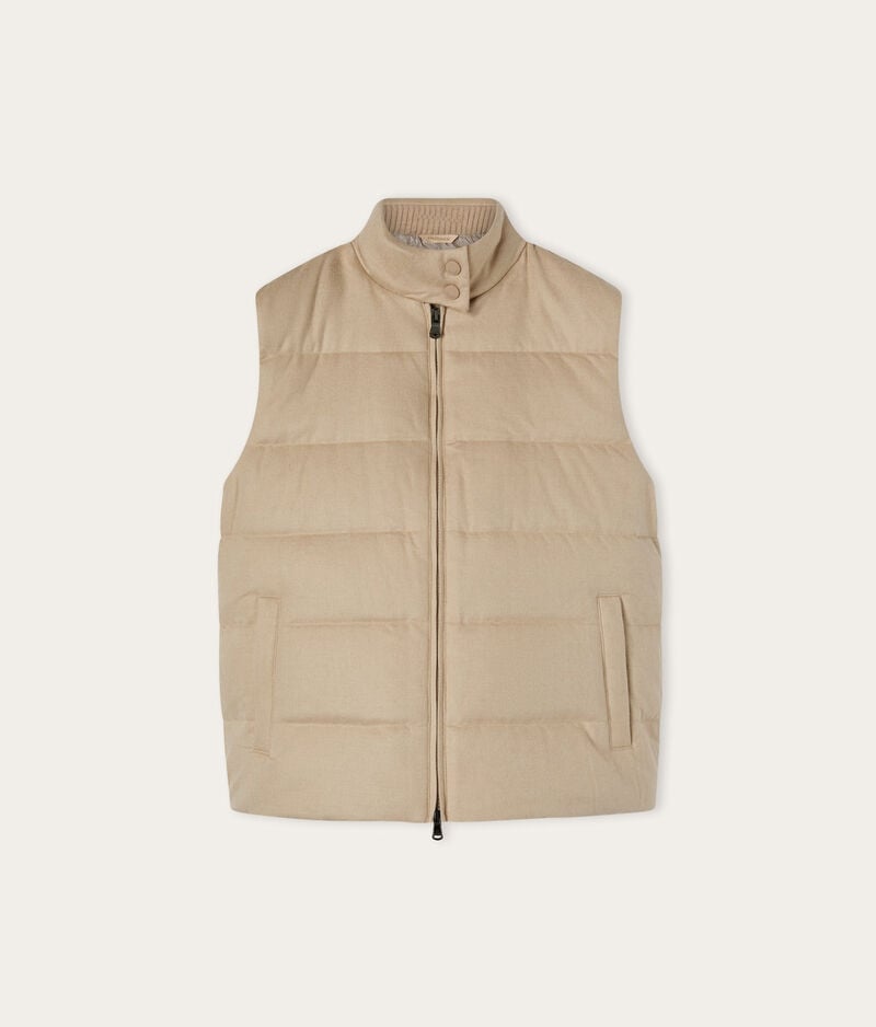 Falconeri Sleeveless silk and cashmere short quilted jacket Woman Beige Corda Size XS