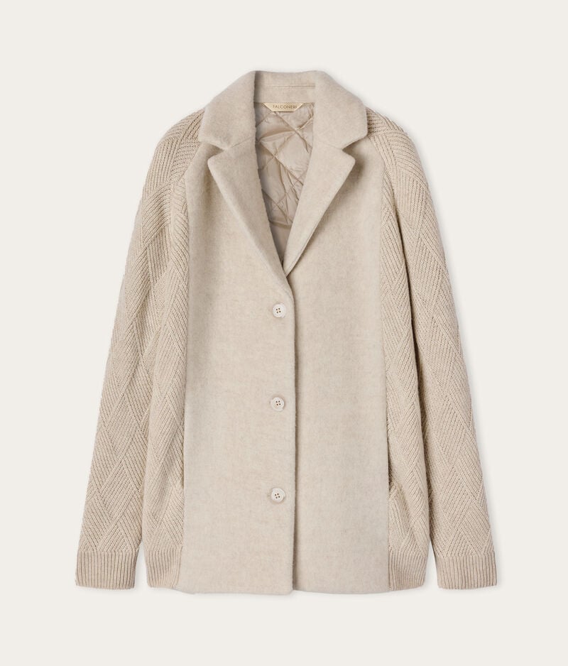 Falconeri Cashmere basket weave knit coat Woman Stone