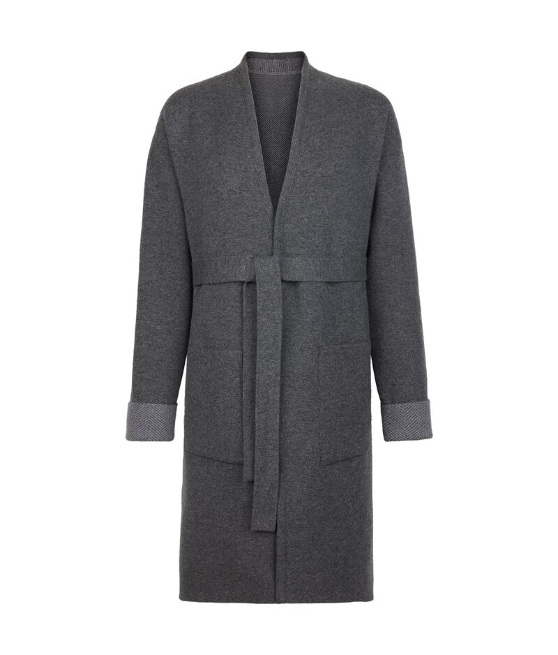 Falconeri Reversible herringbone cashmere coat Woman Spiked Melange Dark Rope Size M