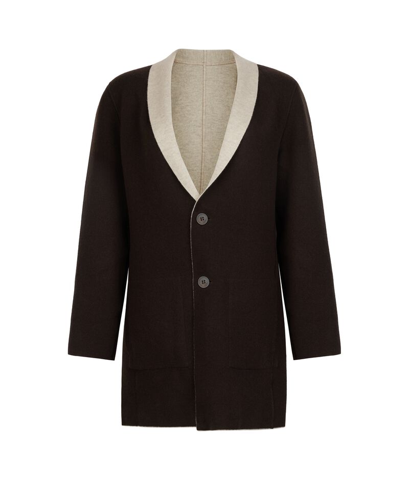 Falconeri Reversible coat with buttons in Ultrasoft Cashmere Woman Stone/dark Chocolate Size XS