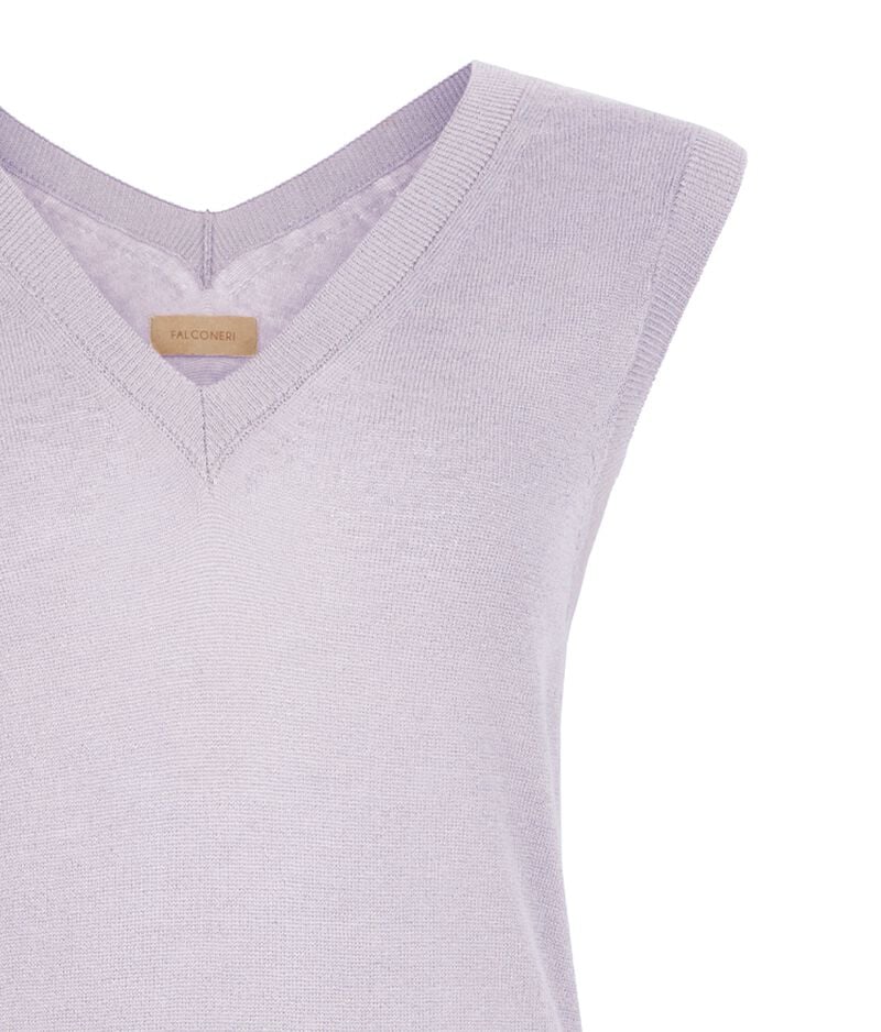 Falconeri Cotton Linen V-Neck Tank Top Woman Provence Mineral Earth Size S