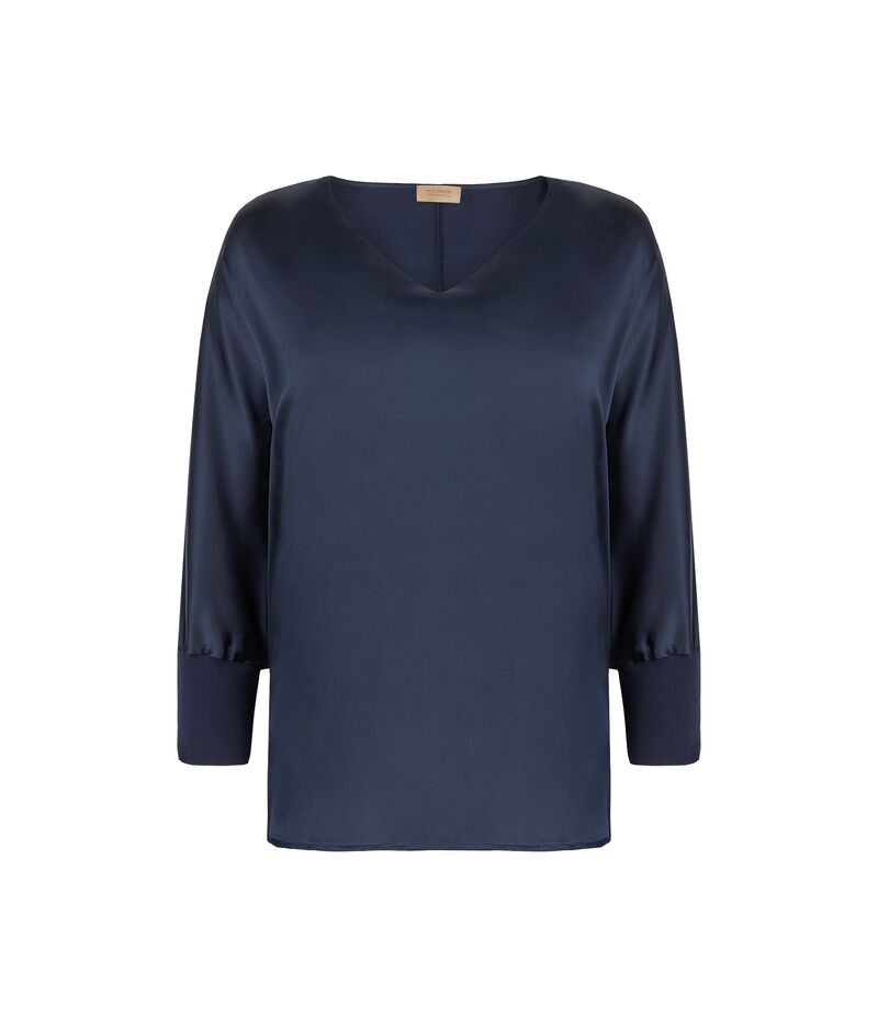 Falconeri Silk V-Neck Blouse Woman Navy Blue