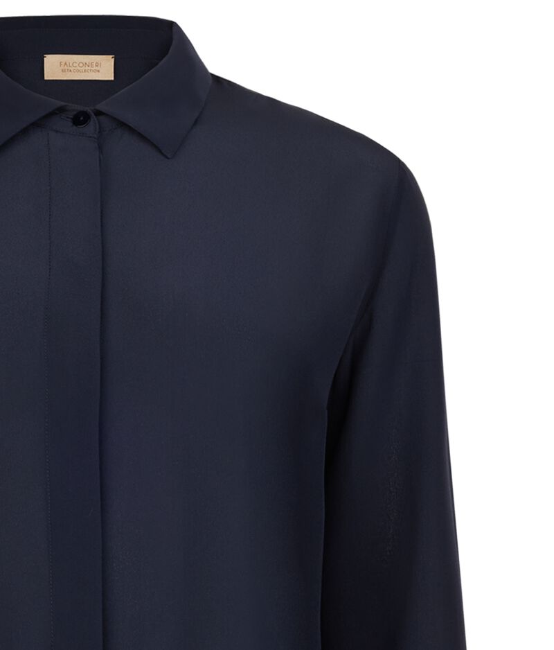 Falconeri Silk Collared Shirt Woman Navy Blue Size M