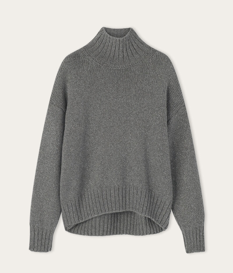 Falconeri Lamé tricot knit cashmere high collar neckline sweater Woman Grigio Mel Scuro Lame' Size S/M