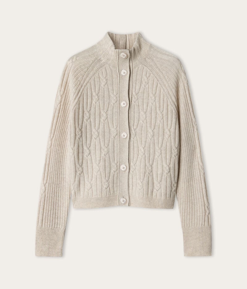 Falconeri Ultrasoft Cashmere ribbed cable-knit cardigan Woman Stone