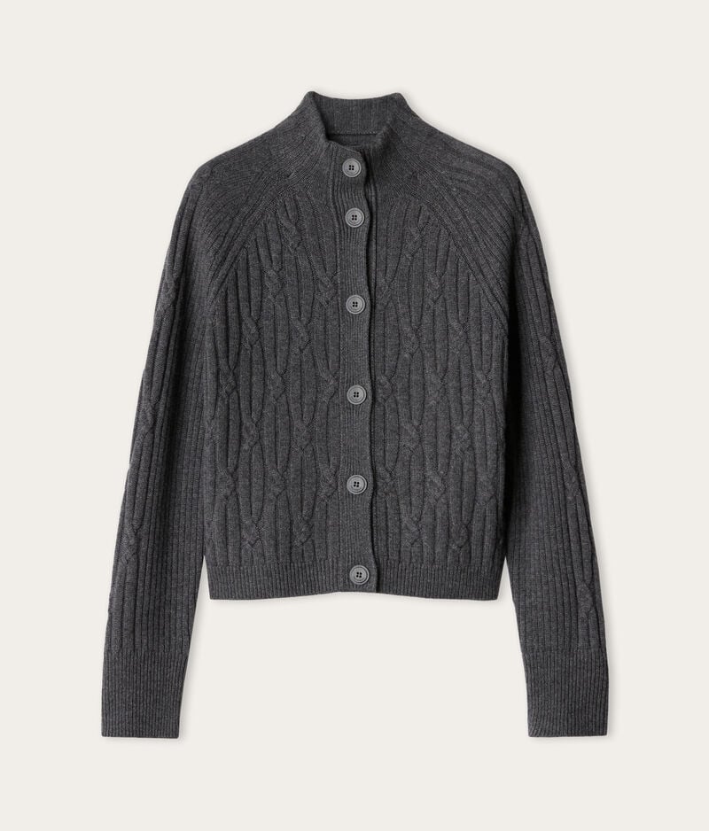 Falconeri Ultrasoft Cashmere ribbed cable-knit cardigan Woman Dark Gray Size LL