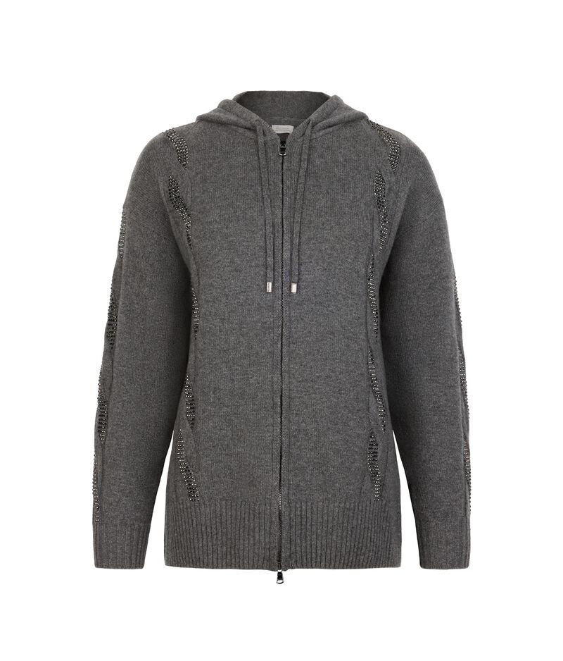 Falconeri Ultrasoft Cashmere Cable Knit and Rhinestone Sweatshirt Woman Dark Gray Size XS
