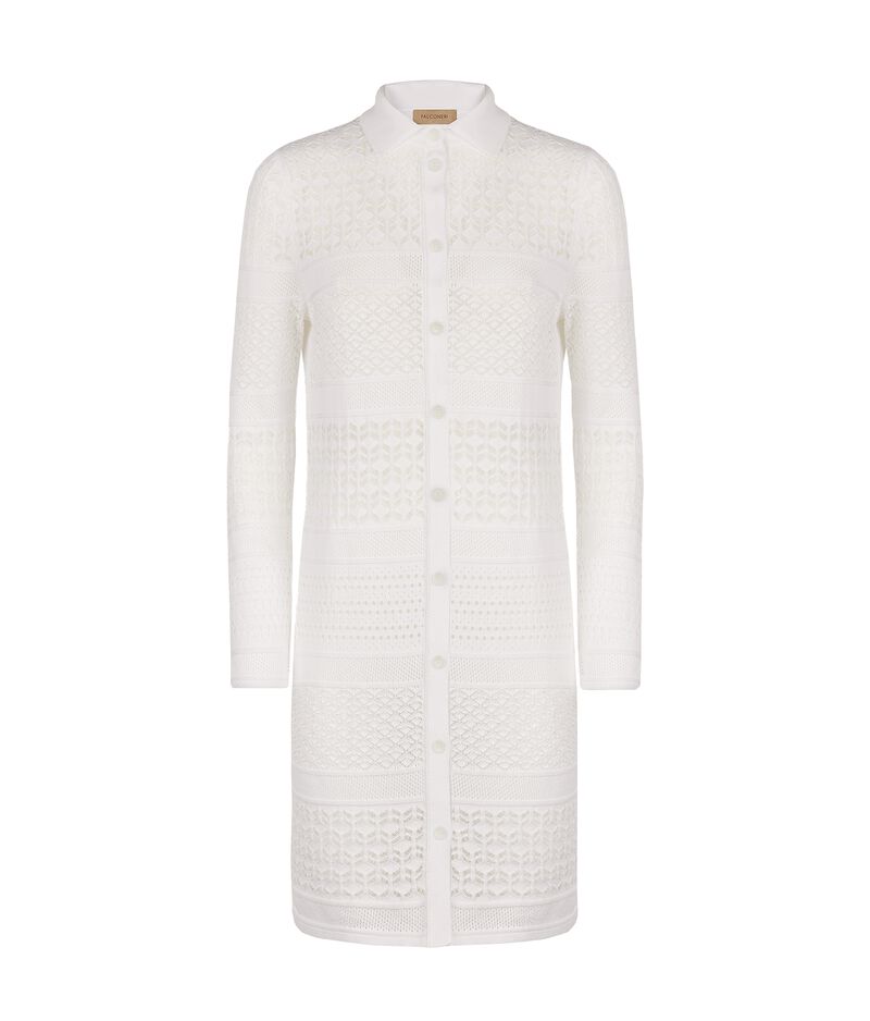 Falconeri Cotton Crochet Shirt Dress Woman White Size L