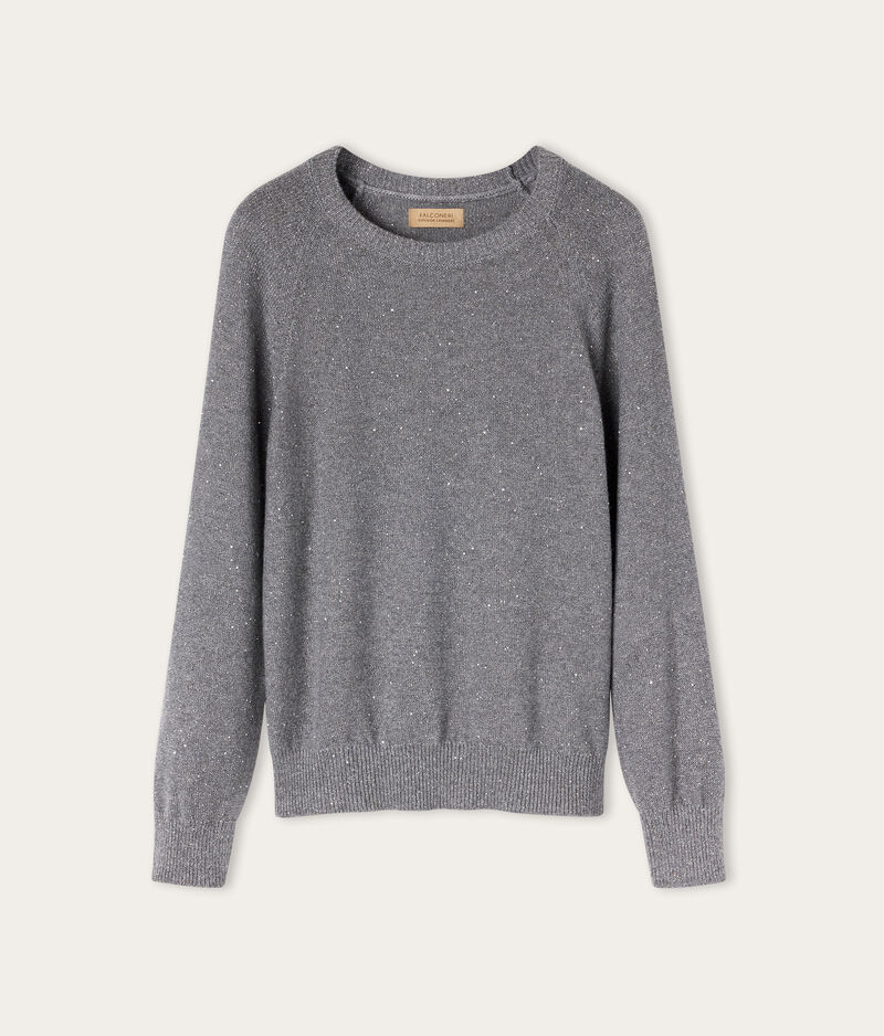 Falconeri Cashmere crewneck sweater with micro sequins Woman Gray Size L