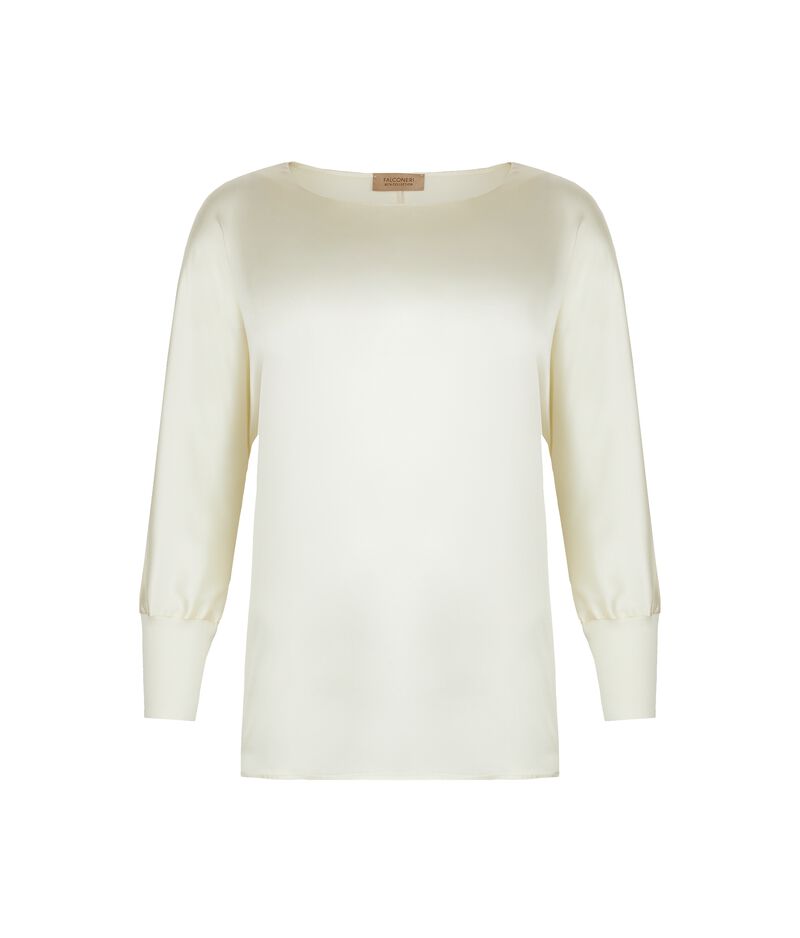 Falconeri Crewneck Sweater in Silk Satin Woman Cream Size L