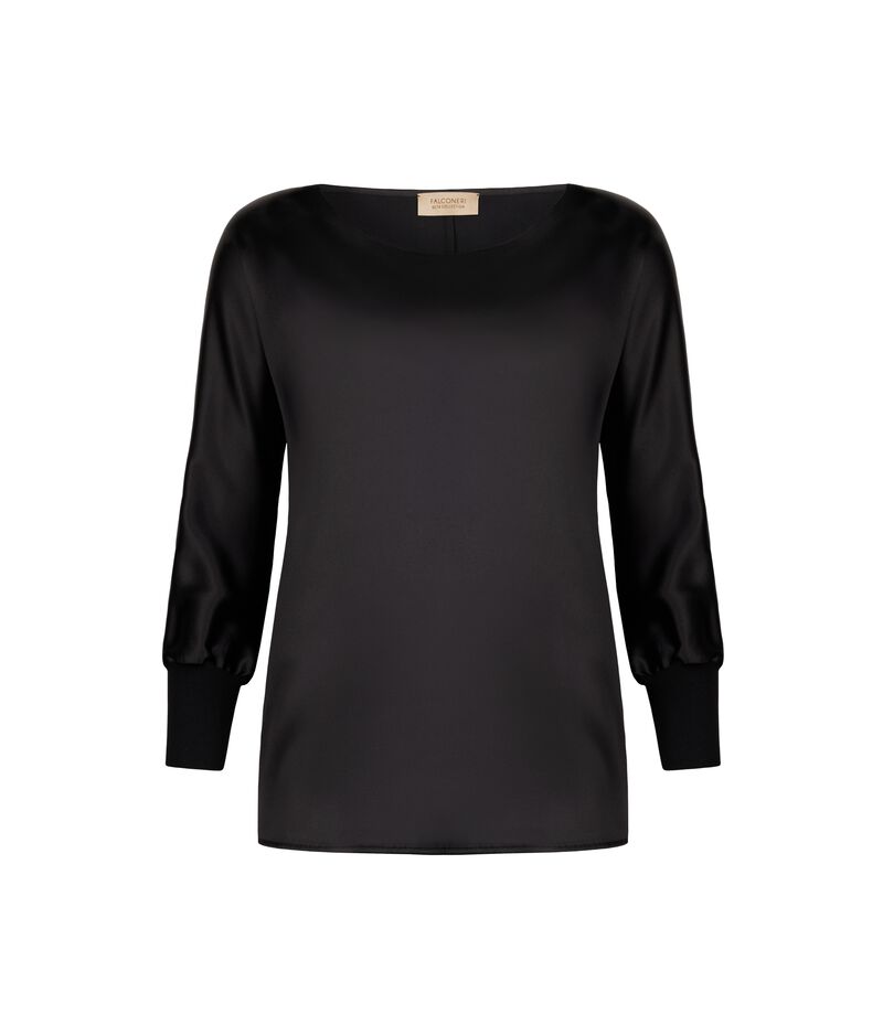 Falconeri Crewneck Sweater in Silk Satin Woman Black Size LL
