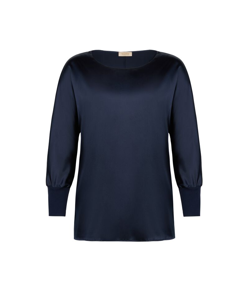 Falconeri Crewneck Sweater in Silk Satin Woman Navy Blue Size S